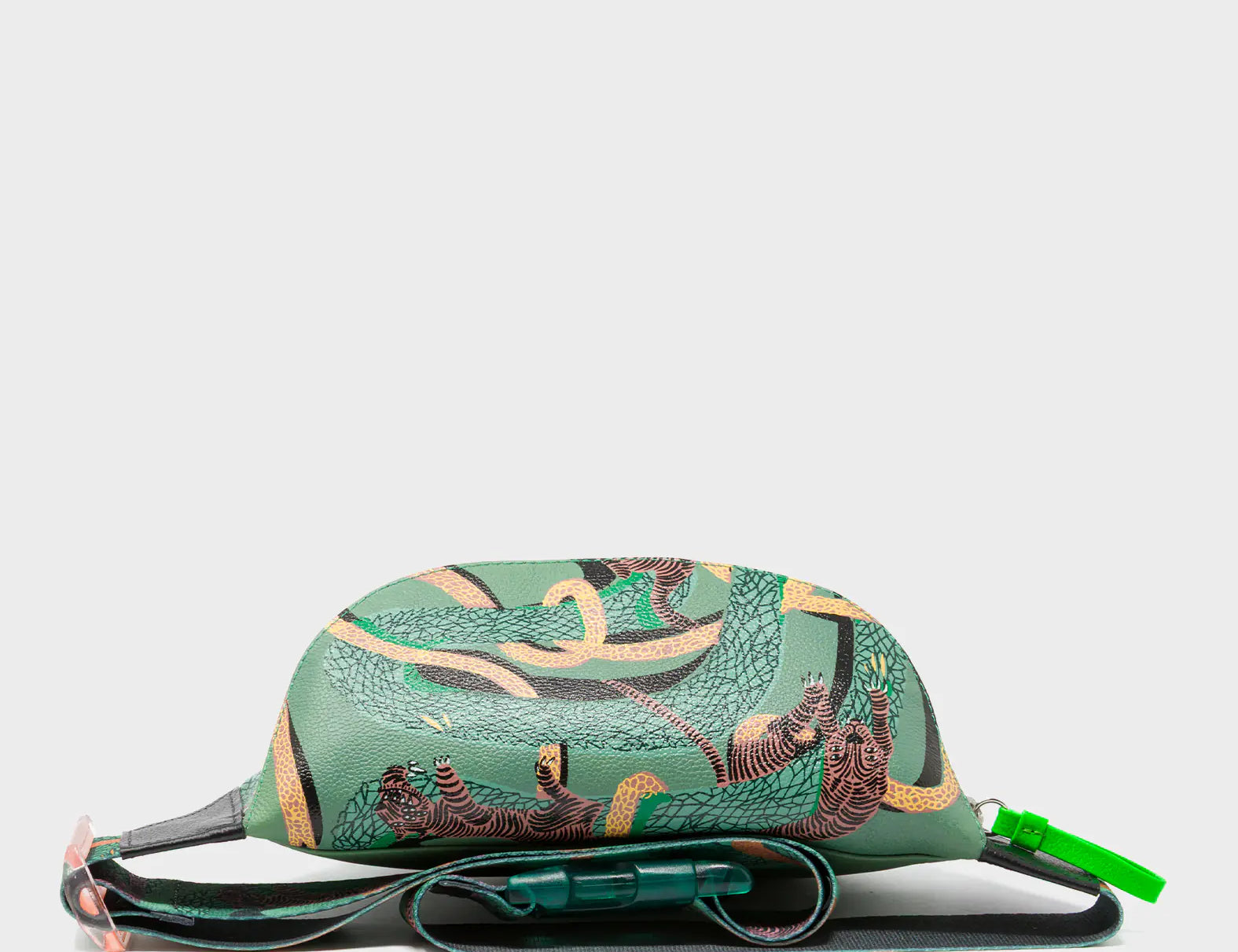 Harold Fanny Pack Deep Green Leather - Tangle Tales Print - Top