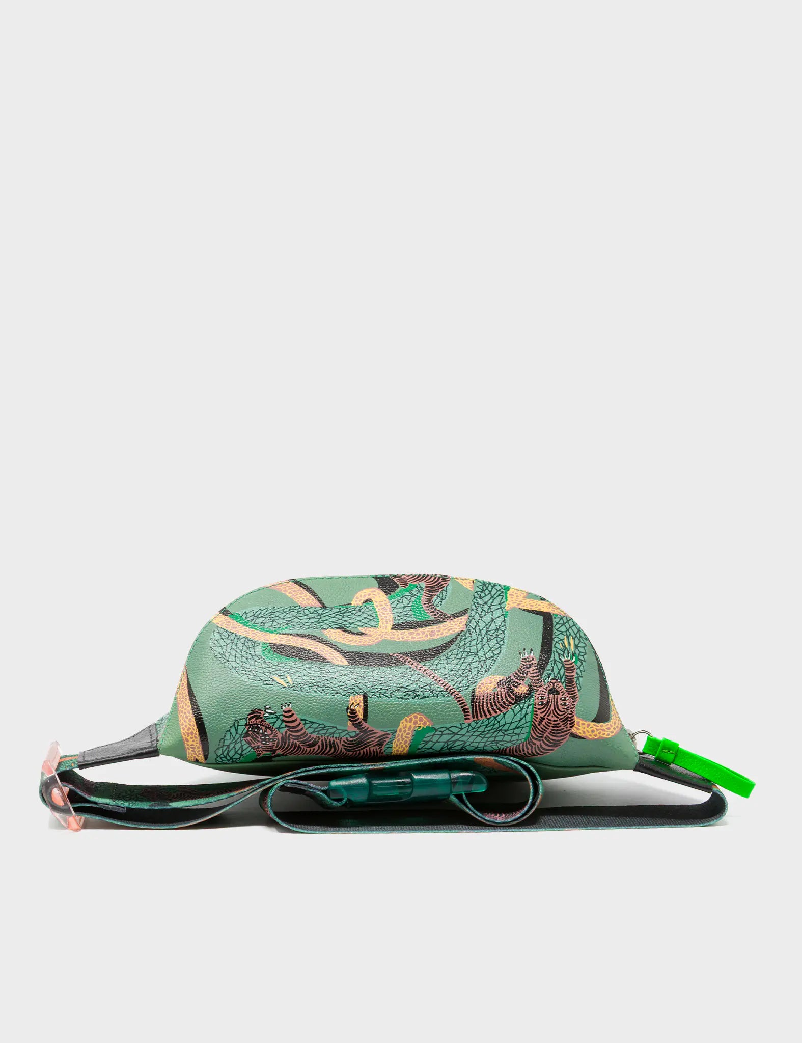 Harold Fanny Pack Deep Green Leather - Tangle Tales Print - Top