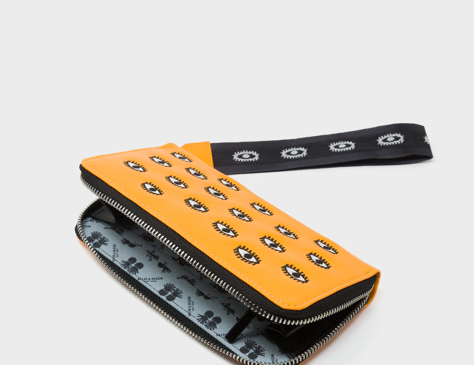 Francis Flamingo Orange Leather Wallet - All Over Eyes Embroidery - Open view