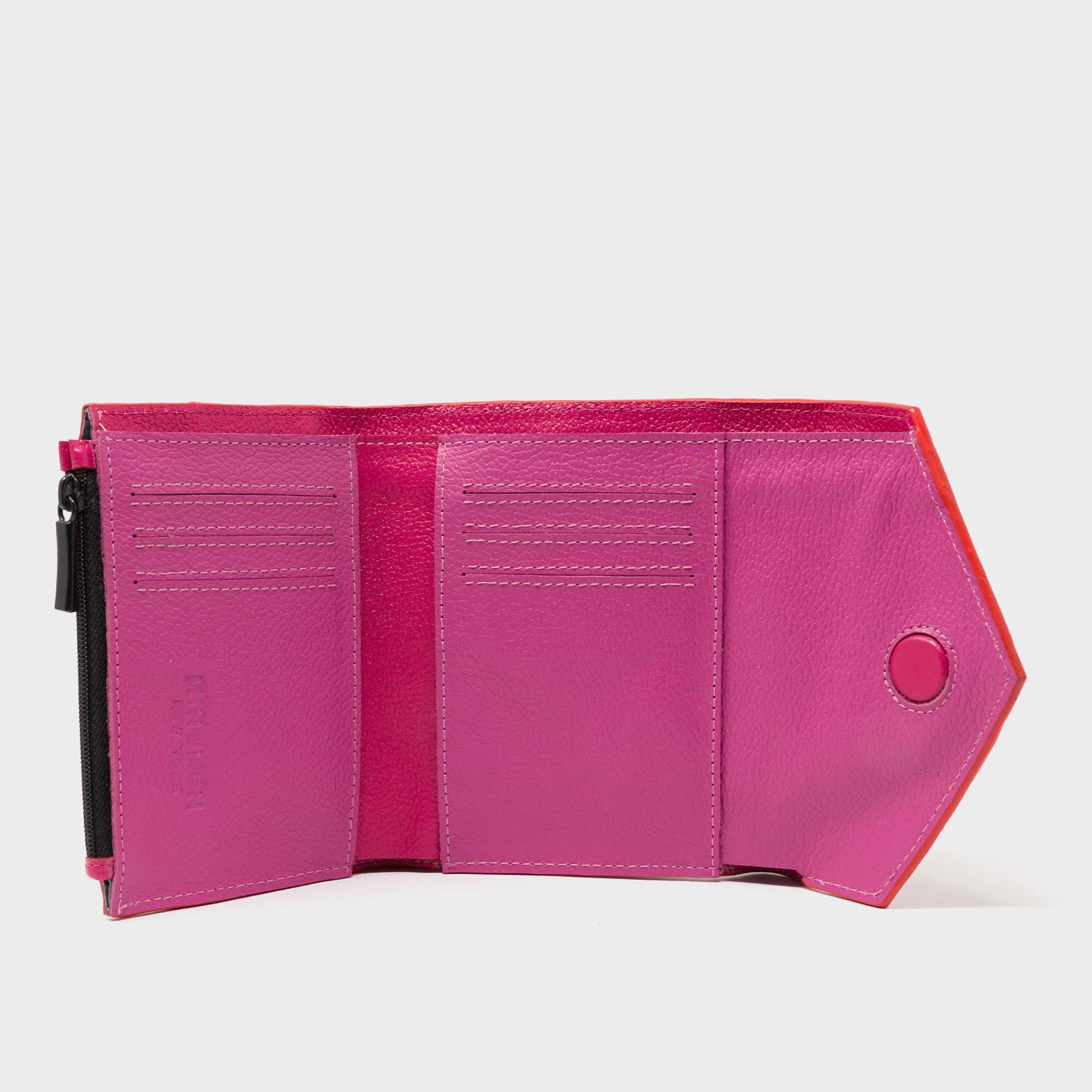 Fiona Poppy Red Leather Wallet - Retro Tiger Embroidery - Totally Open