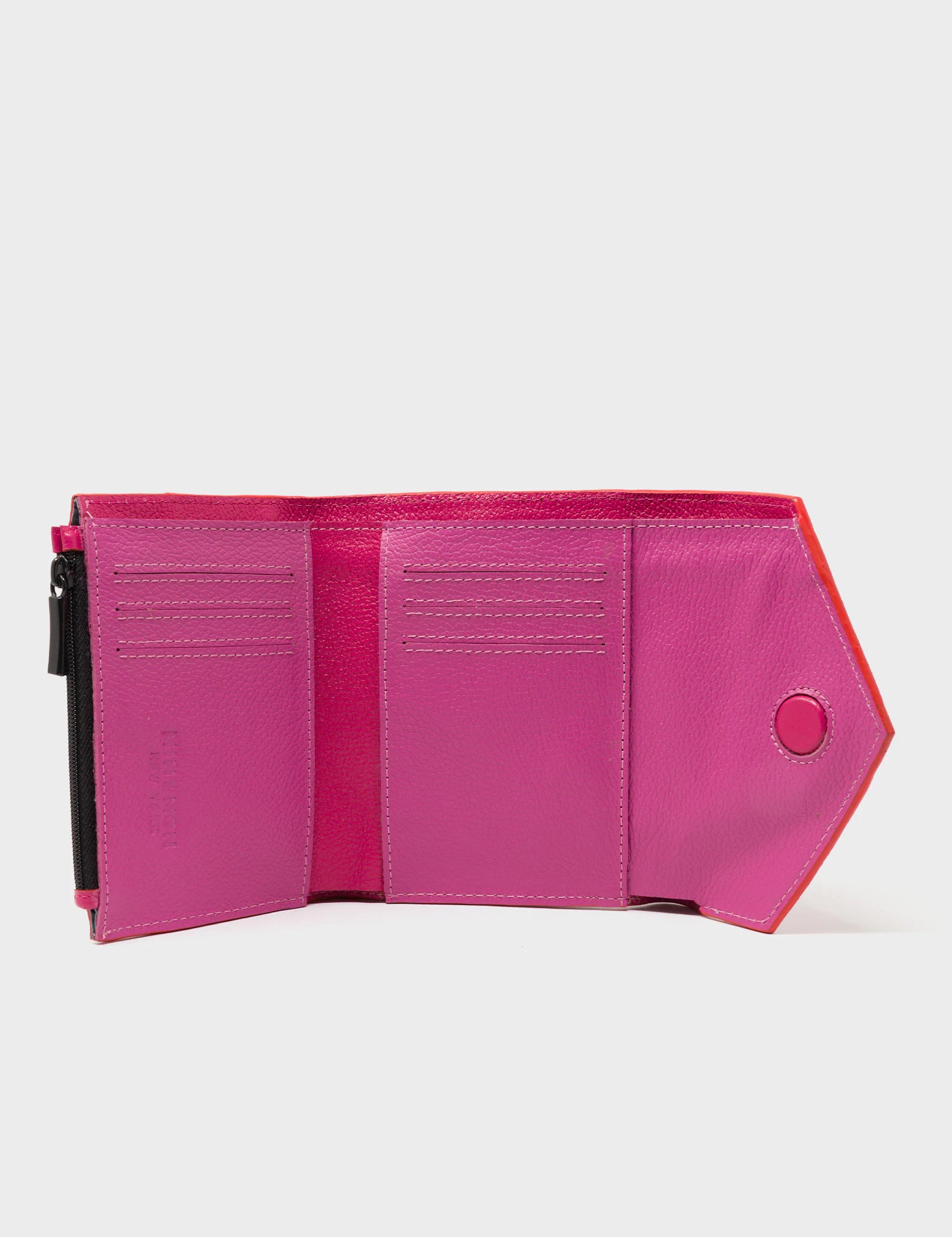 Fiona Poppy Red Leather Wallet - Retro Tiger Embroidery - Totally Open