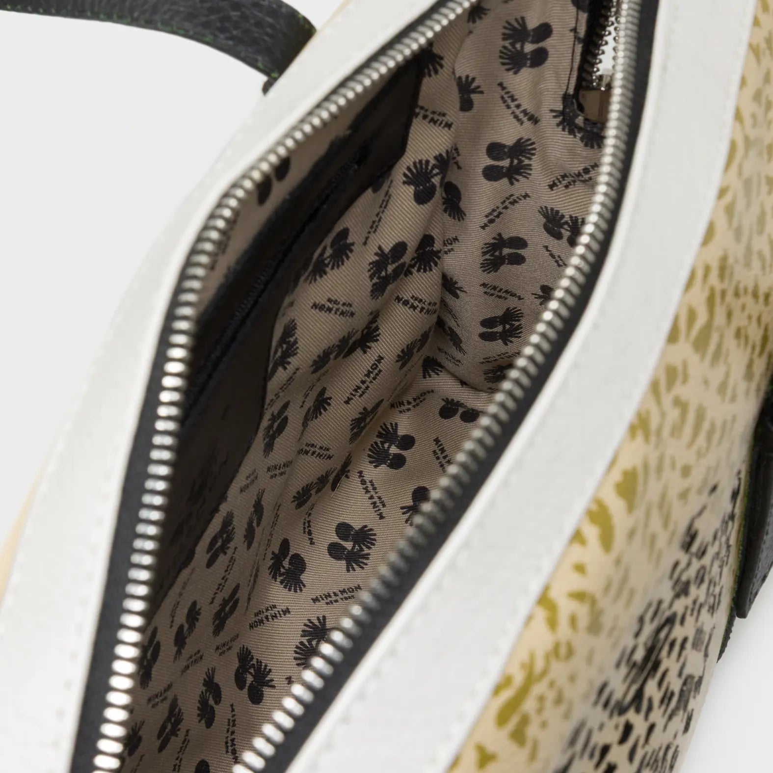 Esther Taos Taupe Satchel Bag - Retro Tiger Design - Inside View