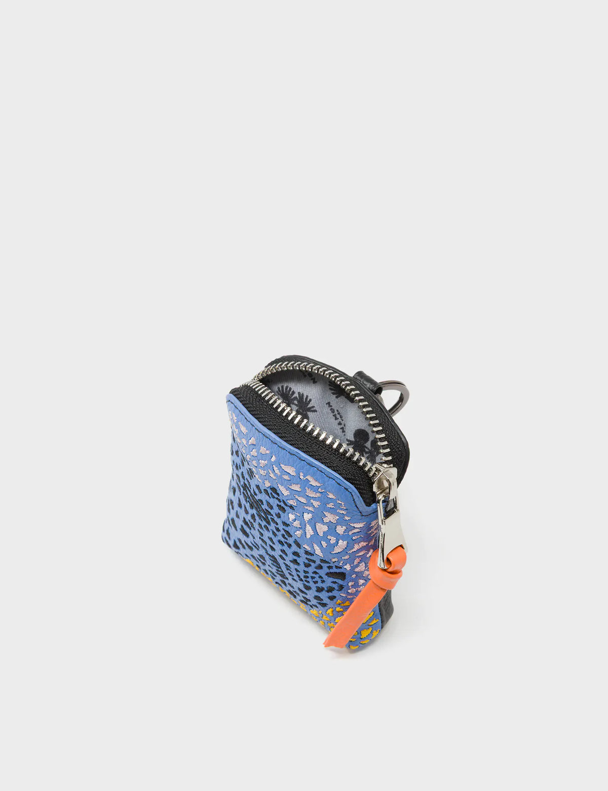 Florence Pouch Charm - Vista Blue and Black Leather Keychain Retro Tiger Embroidery - Open View