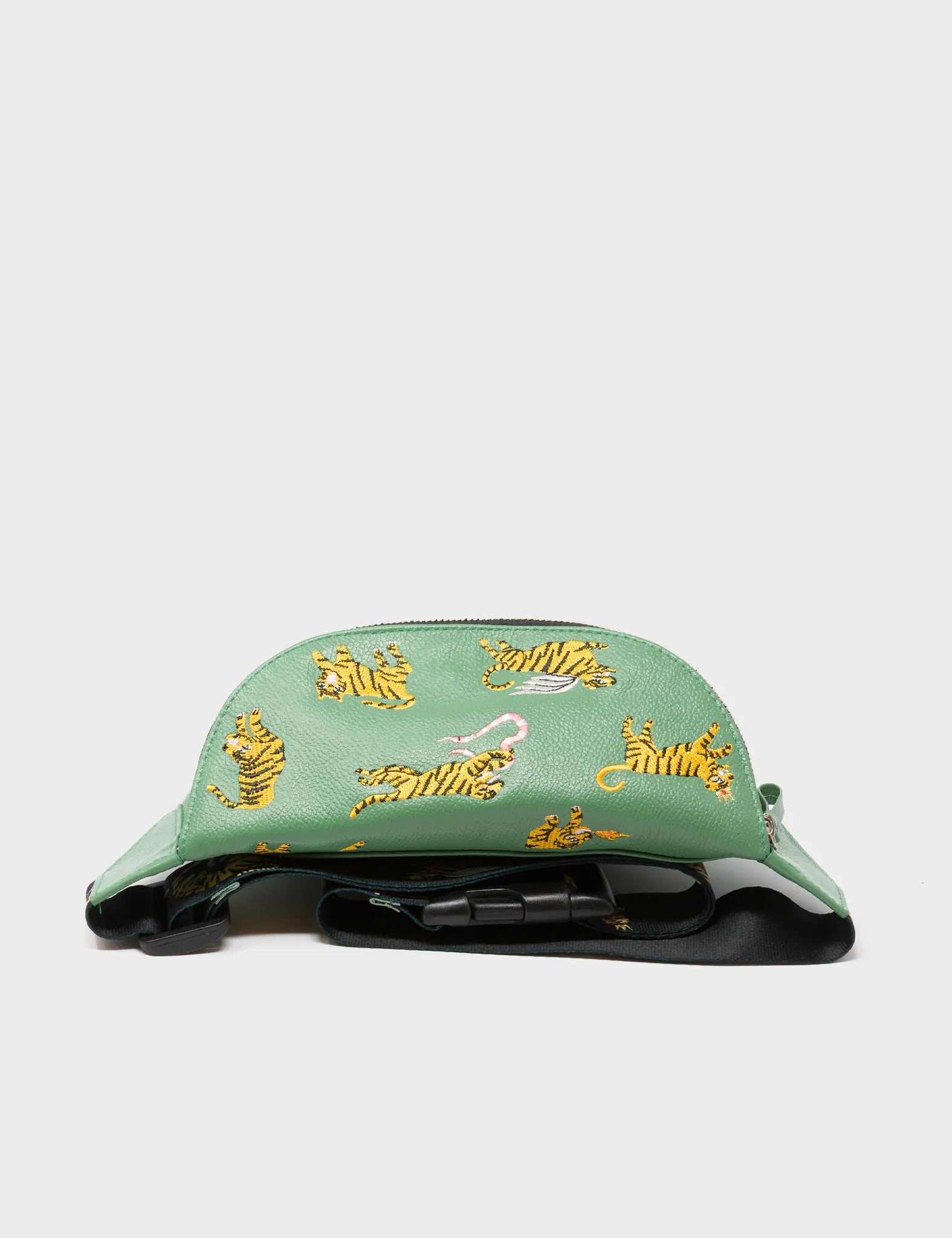 Harold Fanny Pack Basil Green Leather - Tigers Pattern - Top