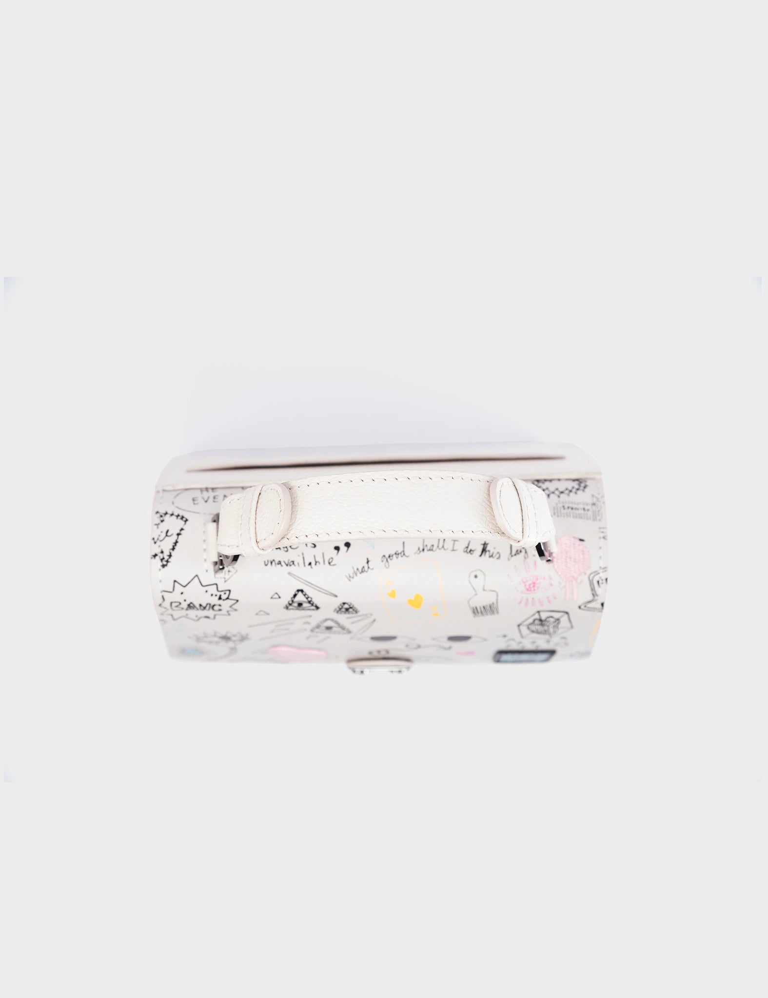 Silas Cream Small Leather Crossbody Bag - Urban Doodles Print - Top View