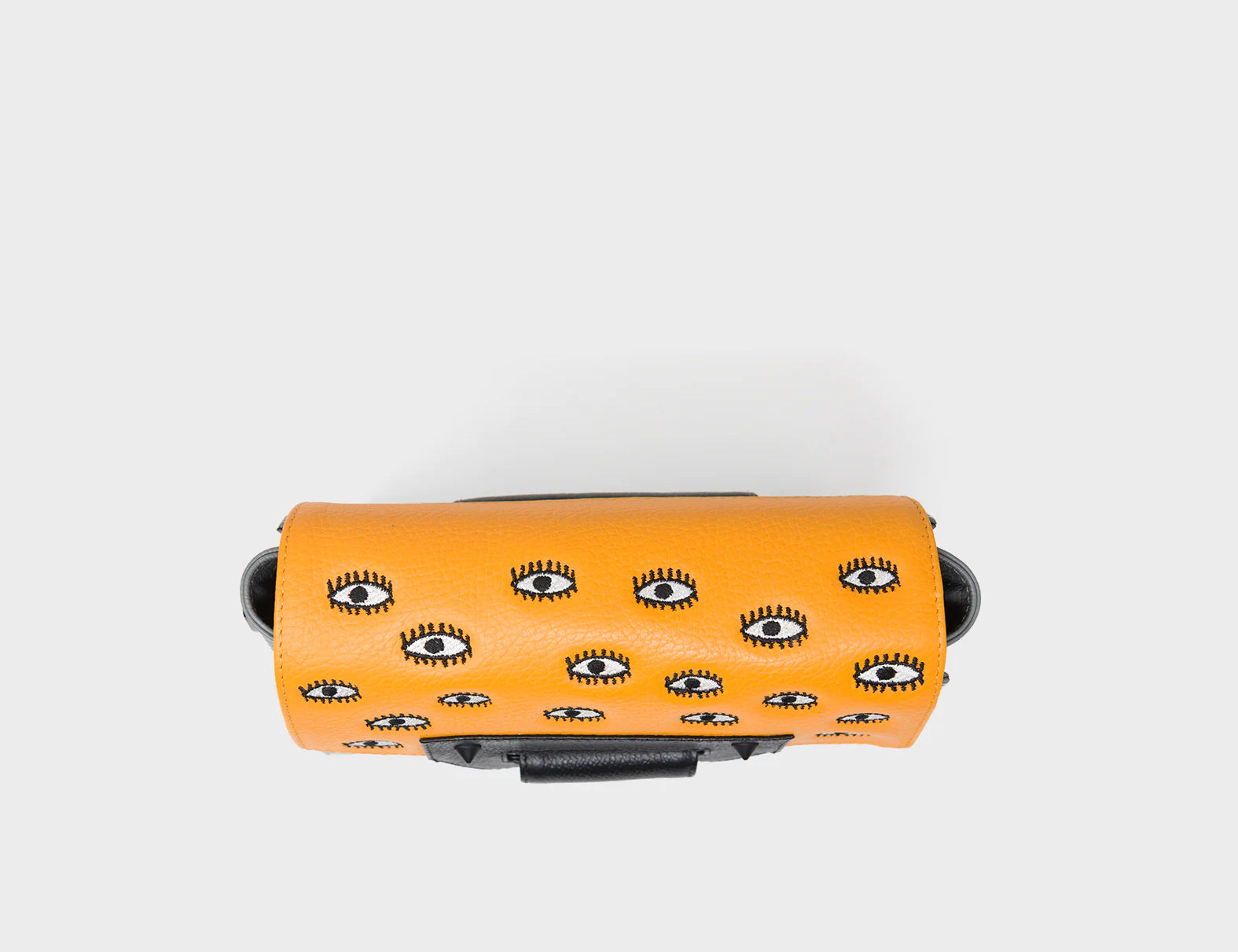 Cael Flamingo Orange and Gray Mini Shoulder Bag - All Over Eyes Embroidery - Top View