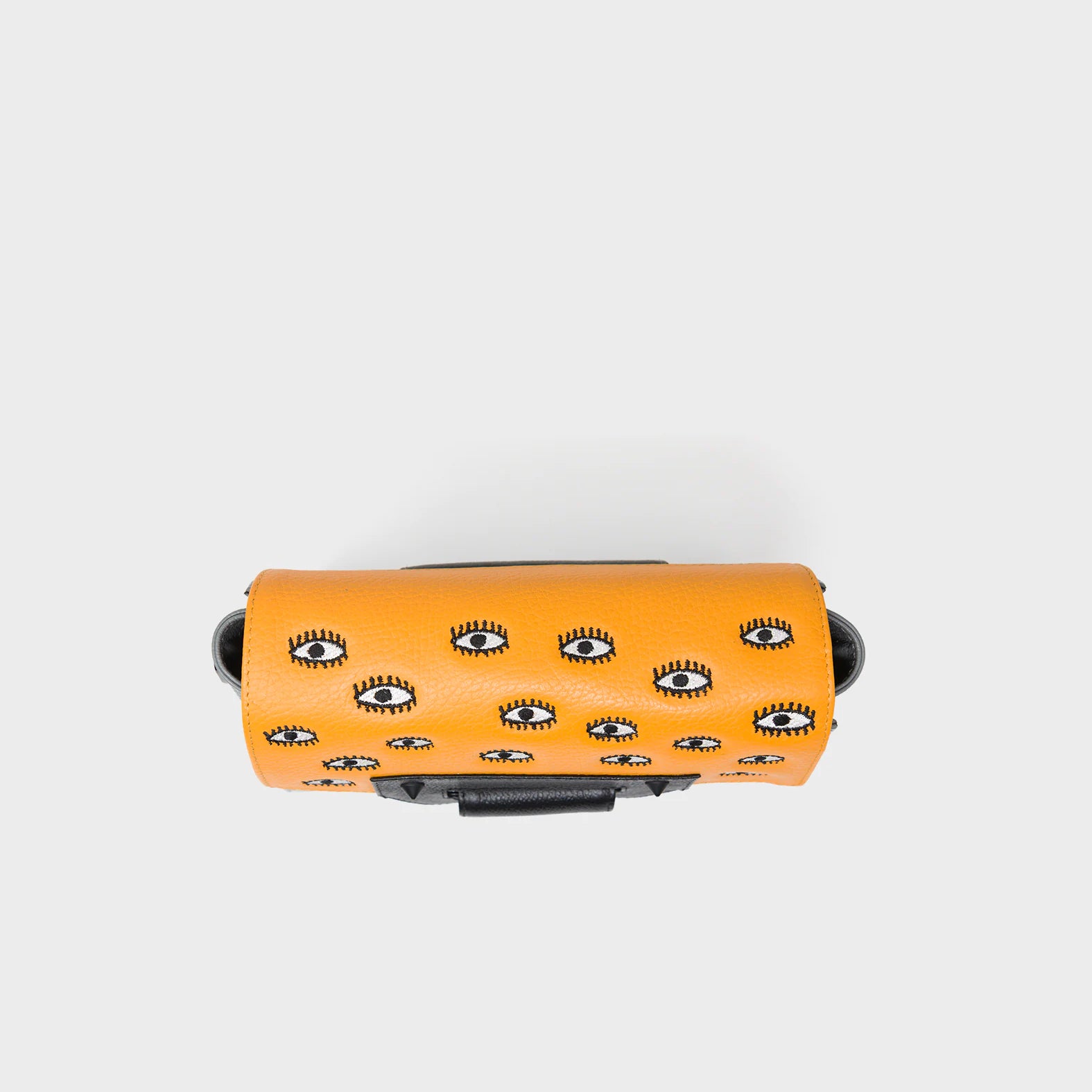 Cael Flamingo Orange and Gray Mini Shoulder Bag - All Over Eyes Embroidery - Top View