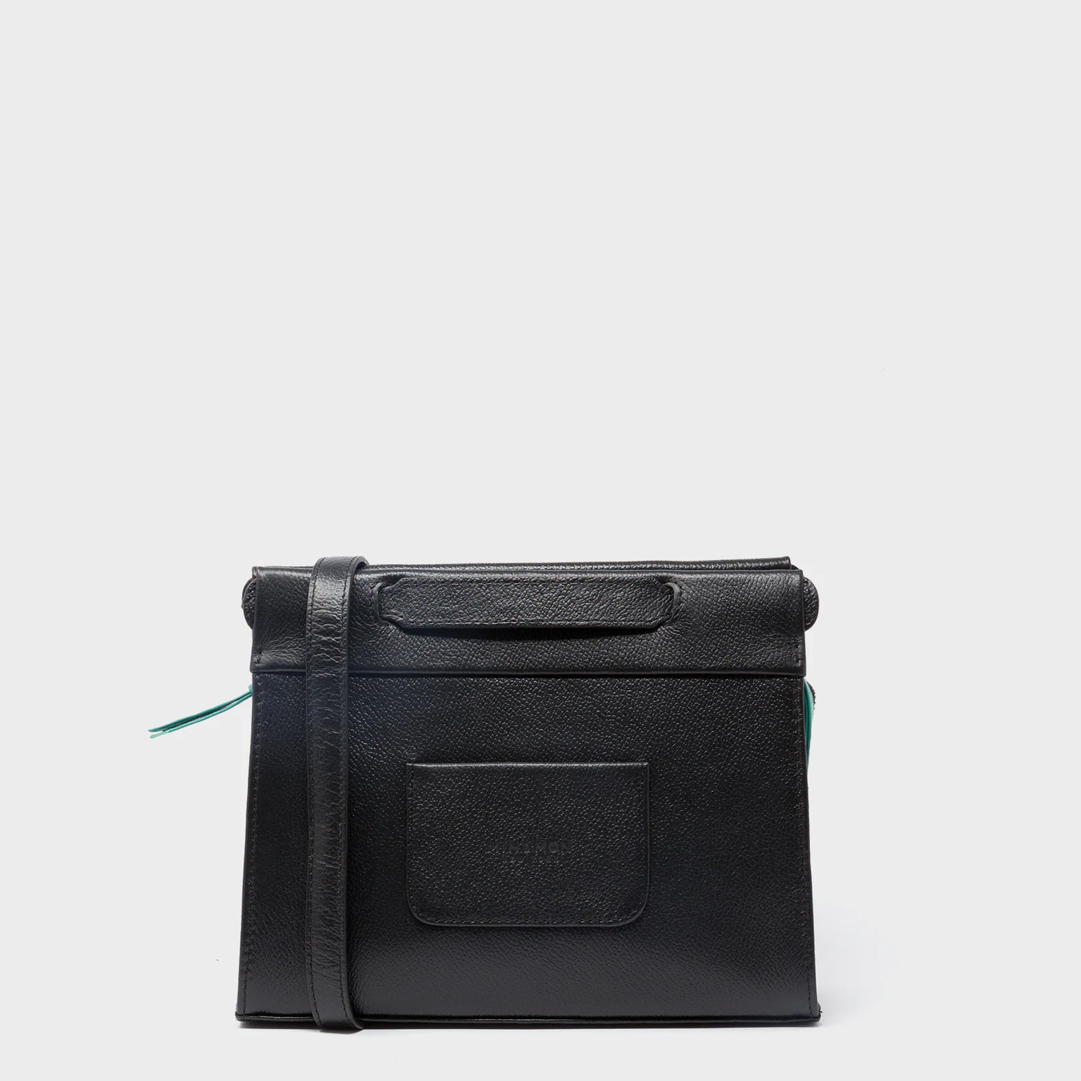 Vali Crossbody Small Black Leather Bag - Pigeonzilla Embroidery - Back View