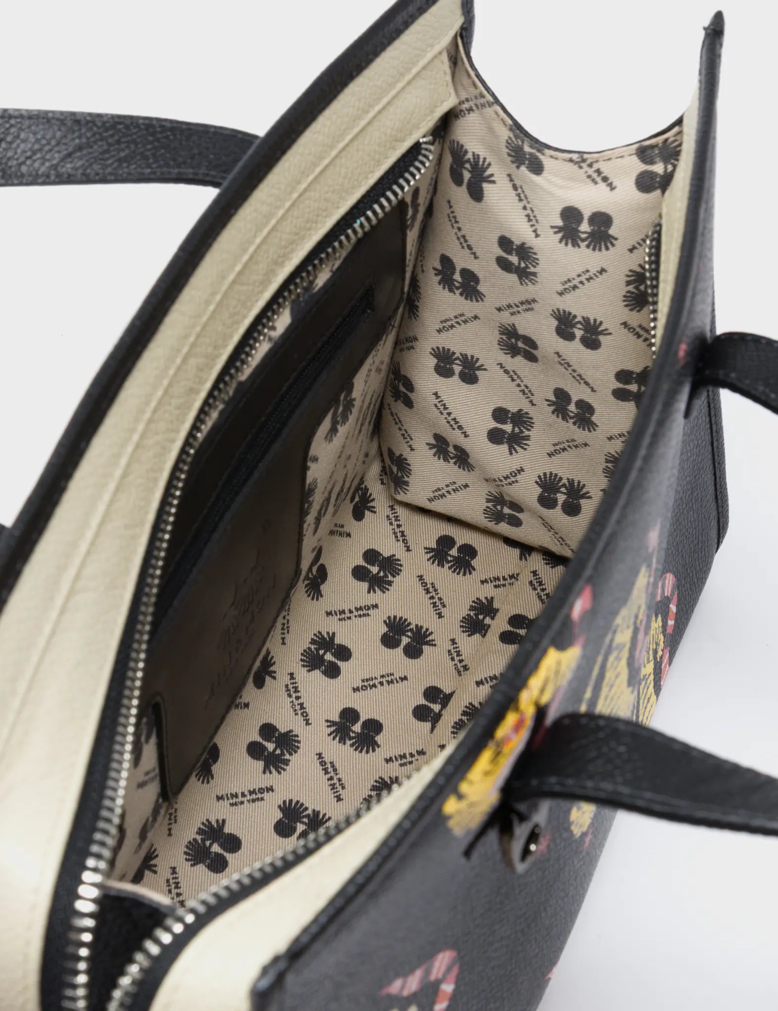 Simon Black Leather Medium Handbag - Creatures of the Future Design - Inside View