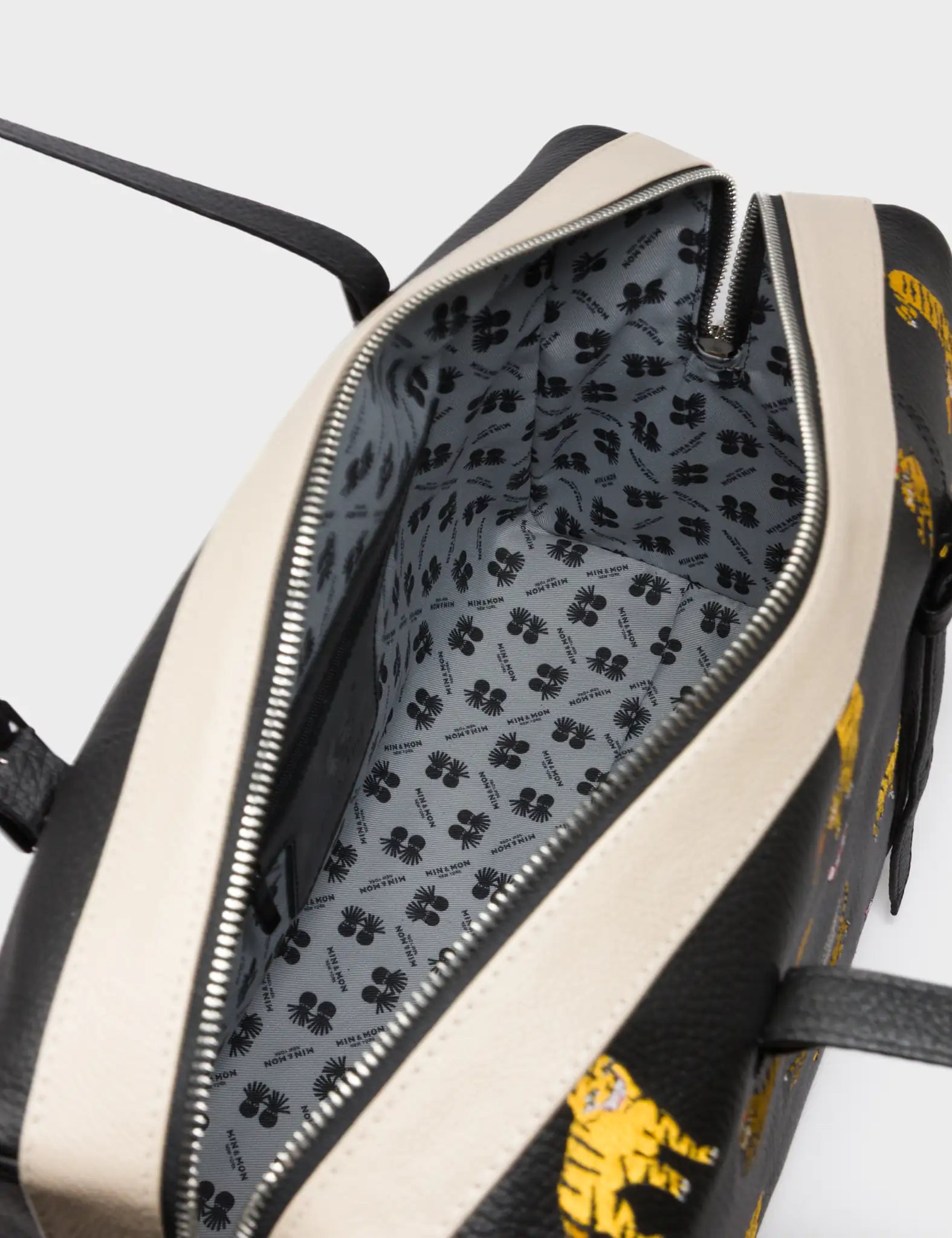 Esther Large Black Duffle Bag - Tiger Rumble  Embroidery - Inside