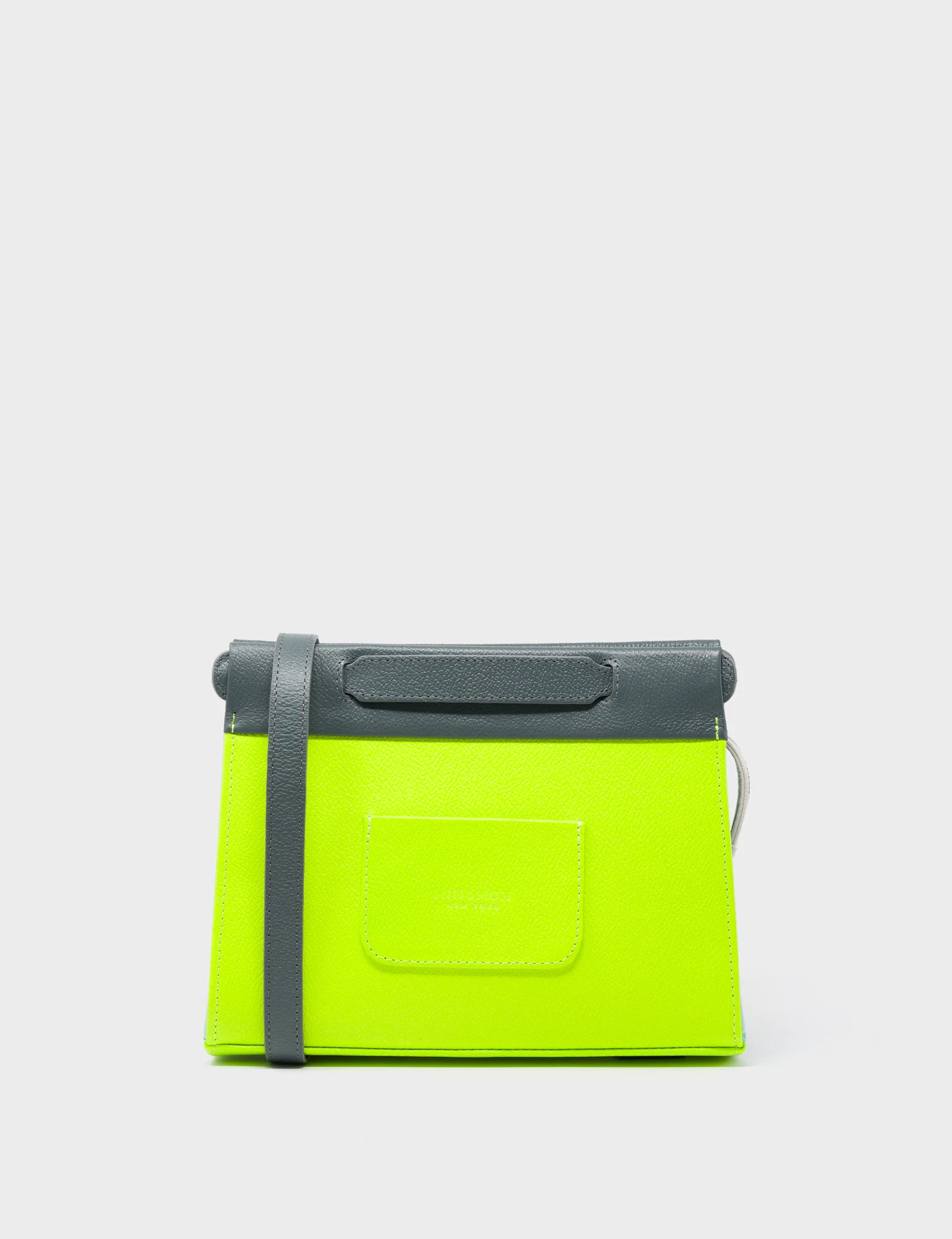 Vali Crossbody Small Neon Yellow Leather Bag - All Over Eyes Embroidery - Back View