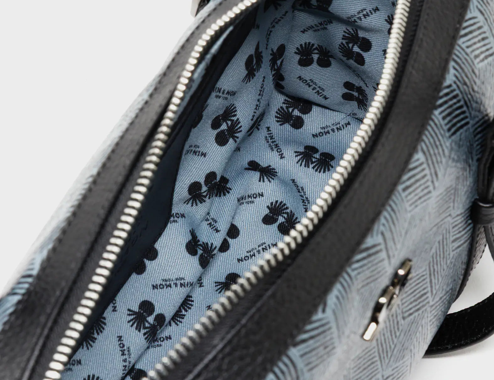 Esther Black Satchel Mini Bag - All Over Eyes Embroidery and Cubes Print - Inside View