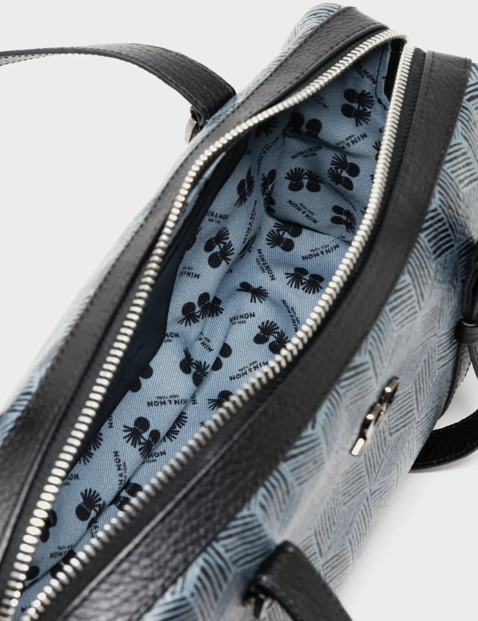 Esther Black Satchel Mini Bag - All Over Eyes Embroidery and Cubes Print - Inside View