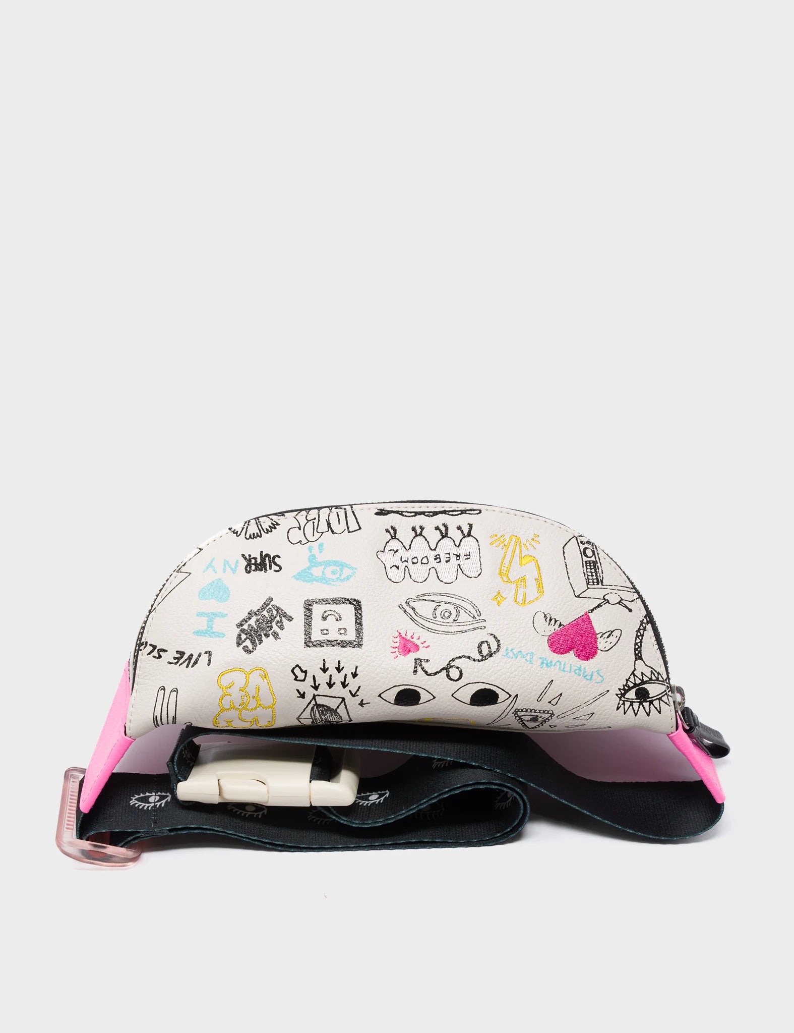 Harold Fanny Pack Cream Leather - Urban Doodles Embroidery - Top View