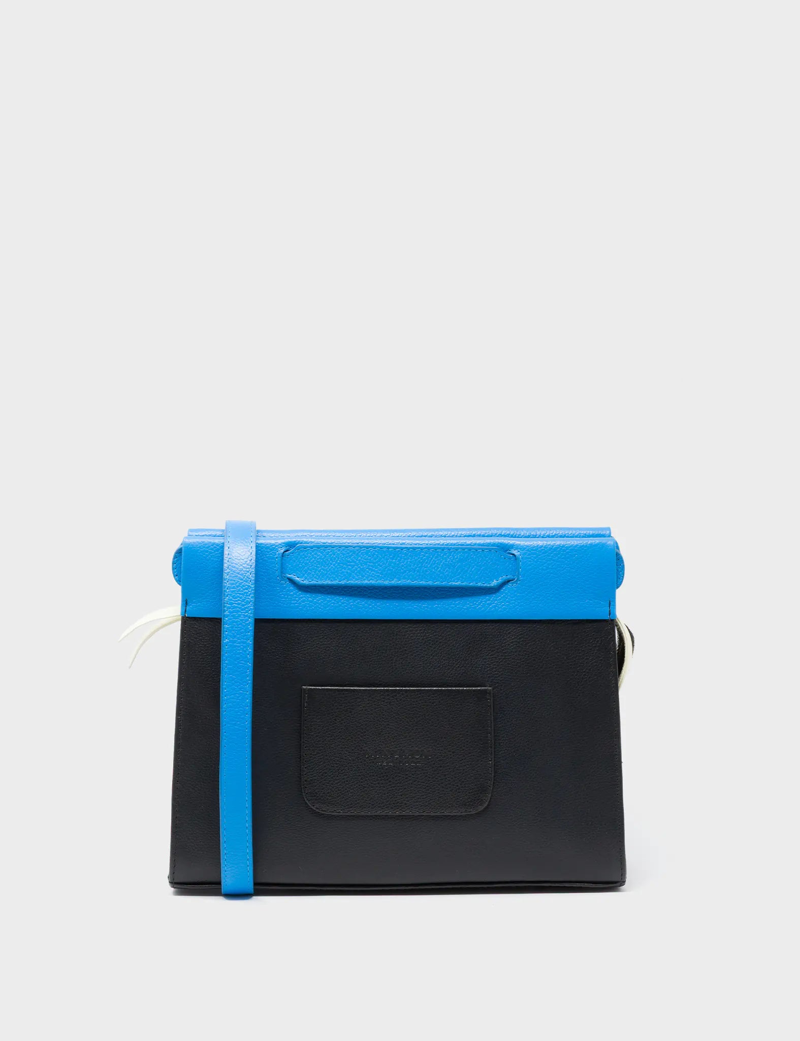 Vali Small Crossbody Ibiza Blue and Black Leather Bag - Happy Mountains Print - Back View