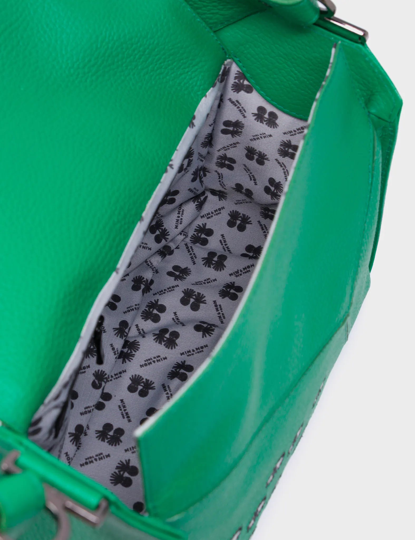 Houston Irish Green Leather Shoulder Bag - All Over Eyes Embroidery - Inside