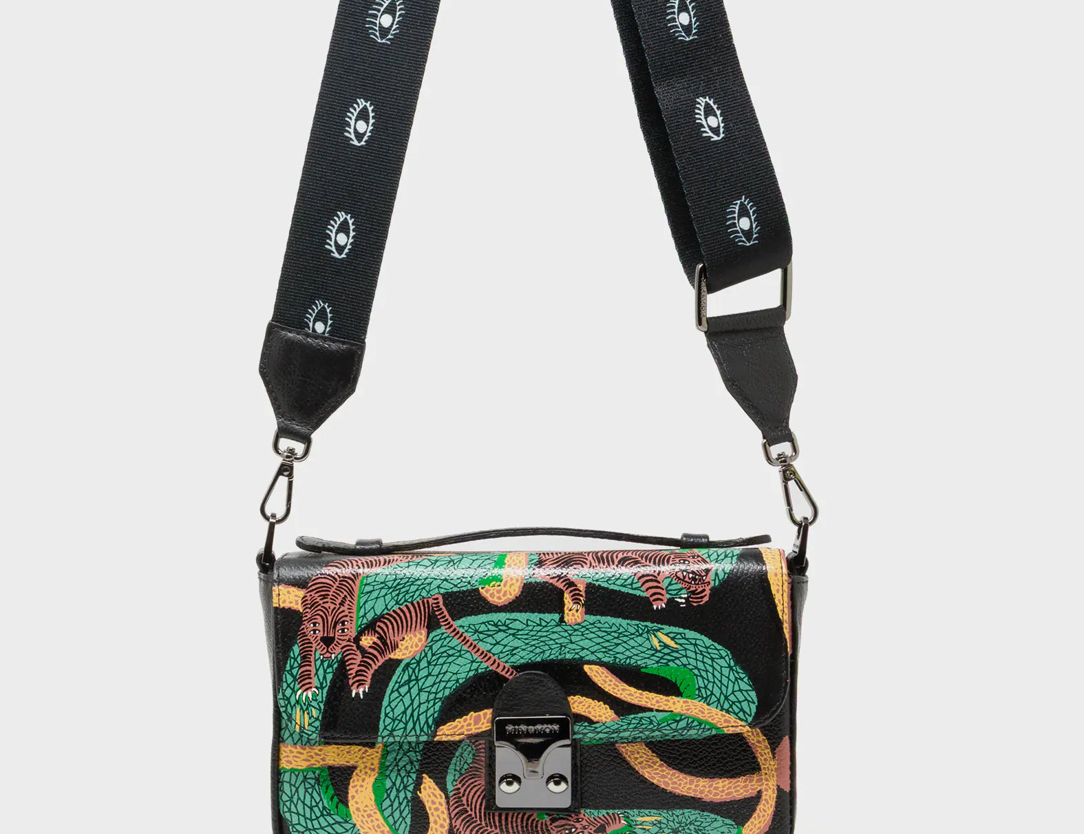 Amantis Black Leather Crossbody Mini Handbag - Tangle Tales Design - Strap View