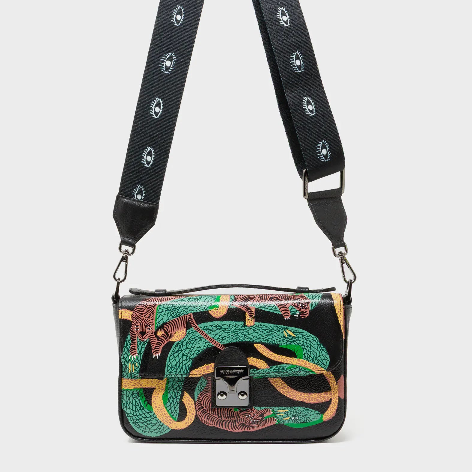 Amantis Black Leather Crossbody Mini Handbag - Tangle Tales Design - Strap View