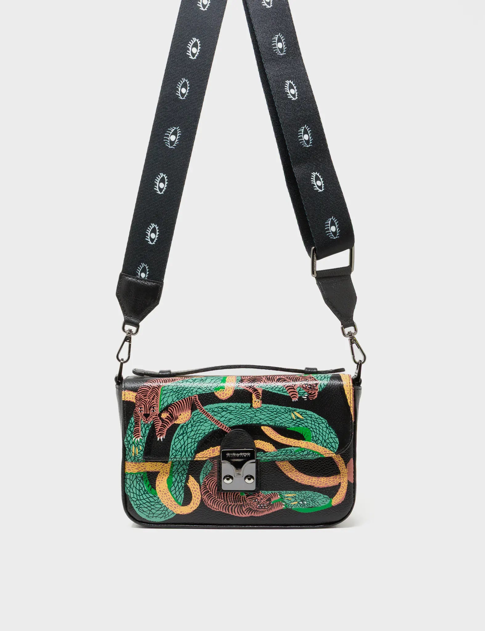 Amantis Black Leather Crossbody Mini Handbag - Tangle Tales Design - Strap View