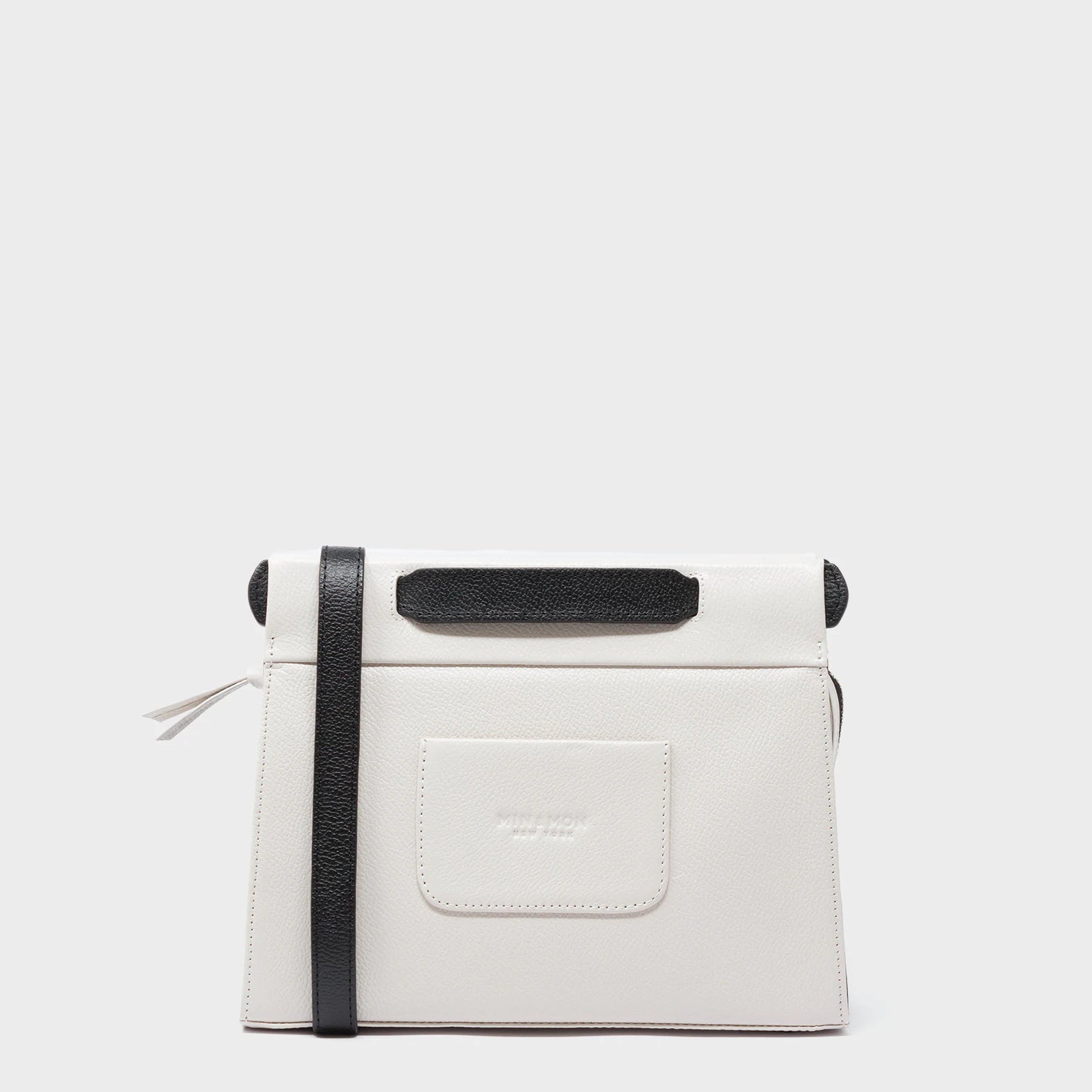 Vali Crossbody Small Cream Leather Bag - Eyes Applique Adjustable Handle - Back
