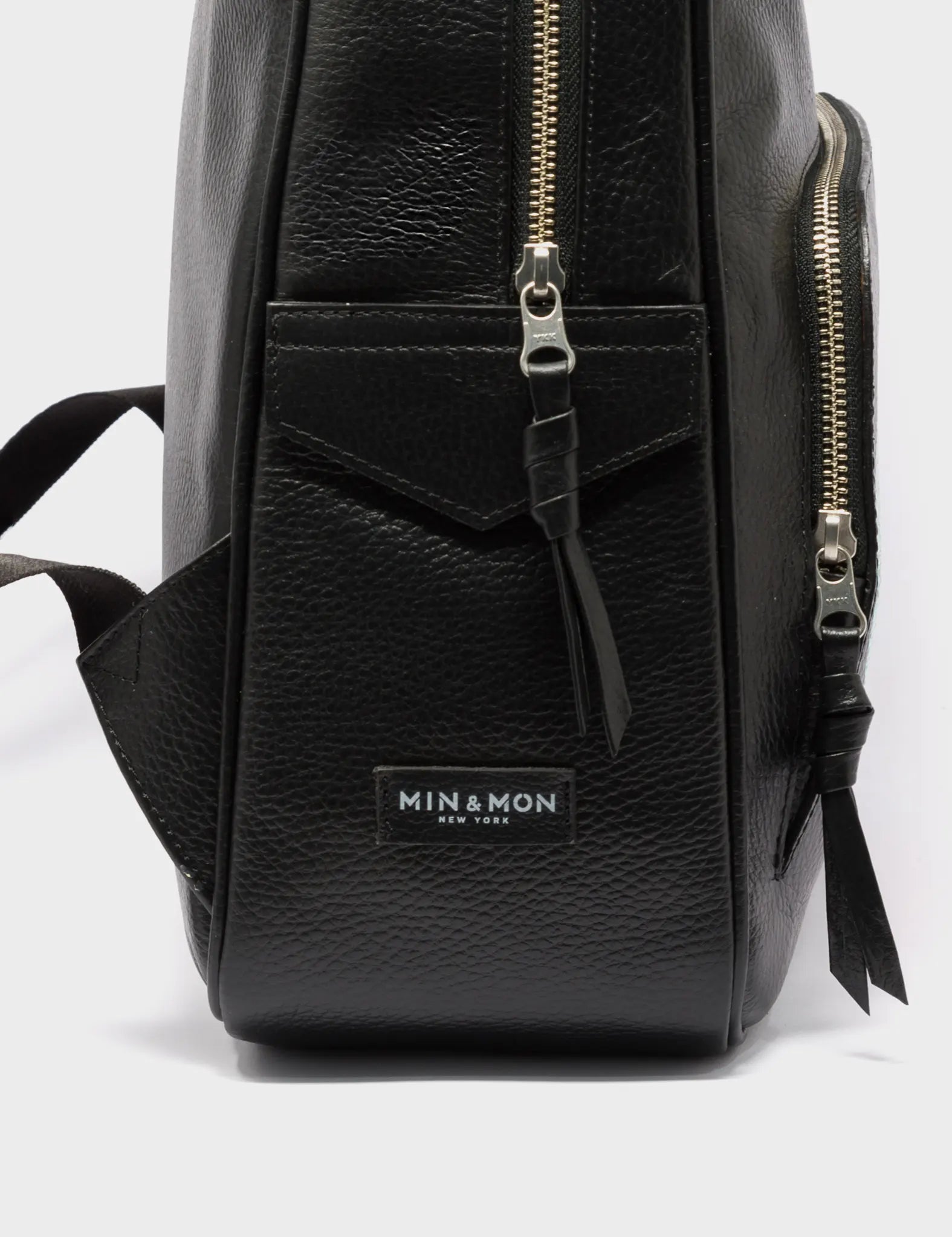 Black Leather Backpack Medium - Tiger and Snake Print - Side 