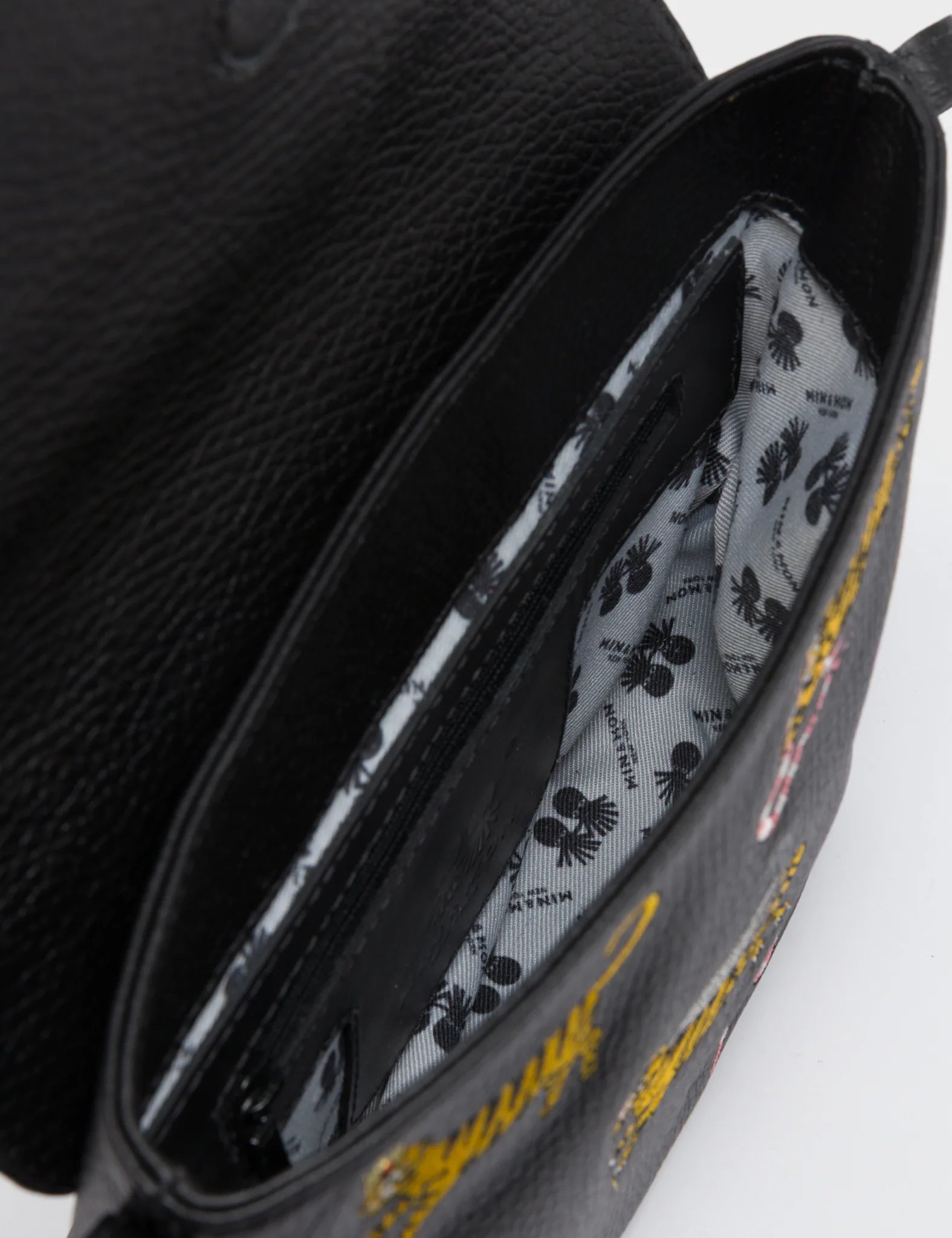 Bruno Mini Crossbody Black Leather Bag - Tigers Pattern - Inside