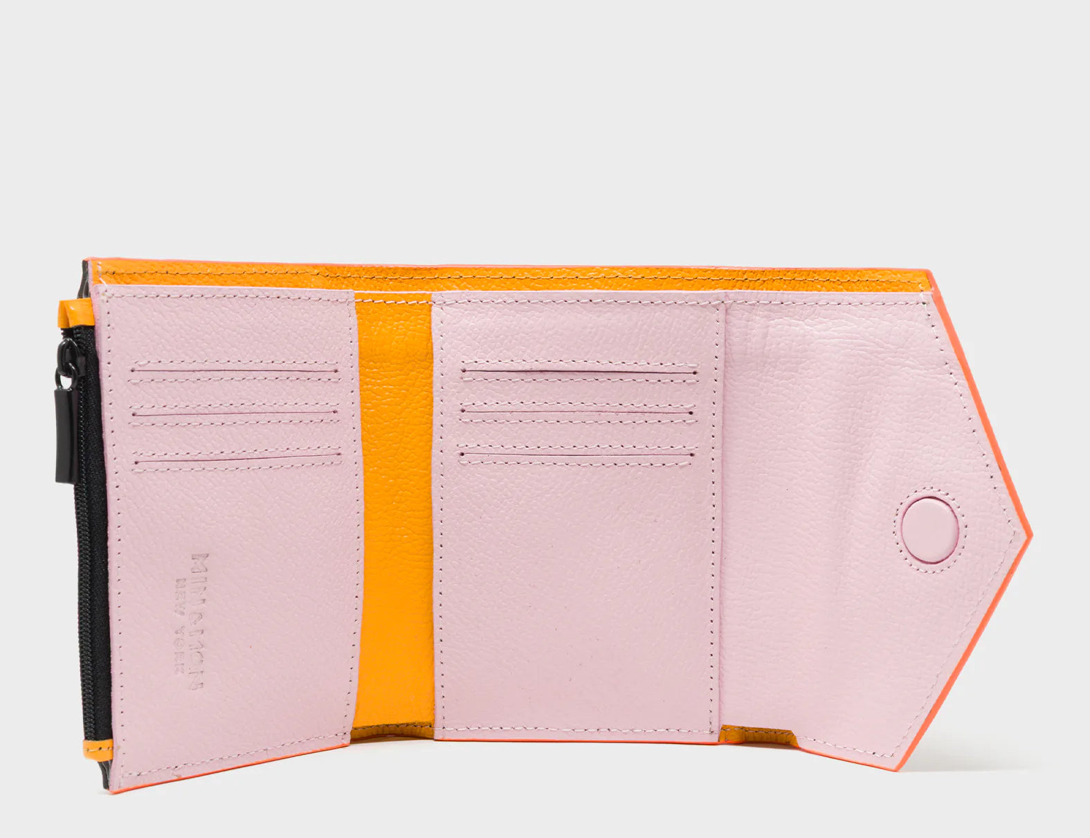 Fiona Black Leather Wallet - Retro Tiger Embroidery - Open