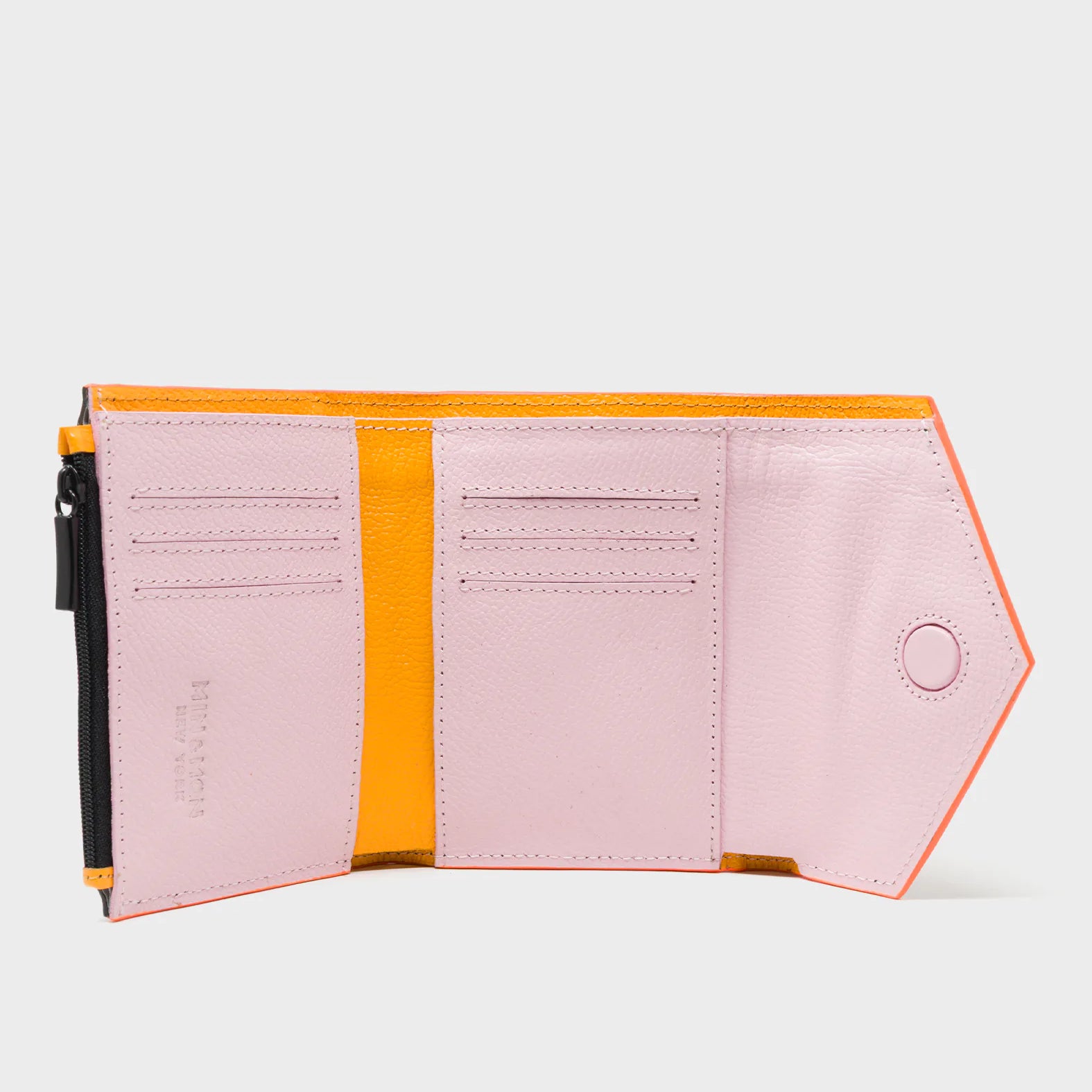 Fiona Black Leather Wallet - Retro Tiger Embroidery - Open