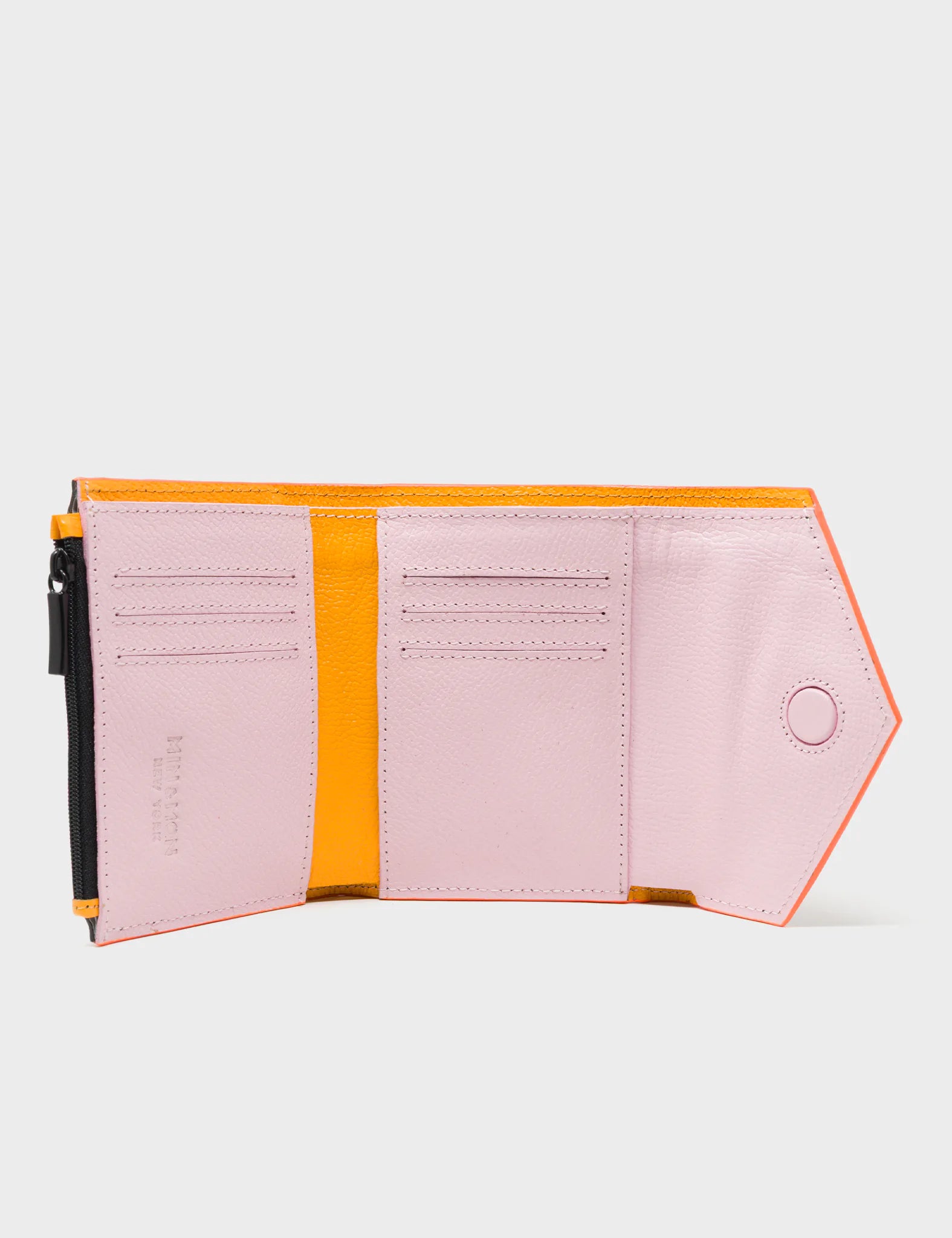 Fiona Black Leather Wallet - Retro Tiger Embroidery - Open