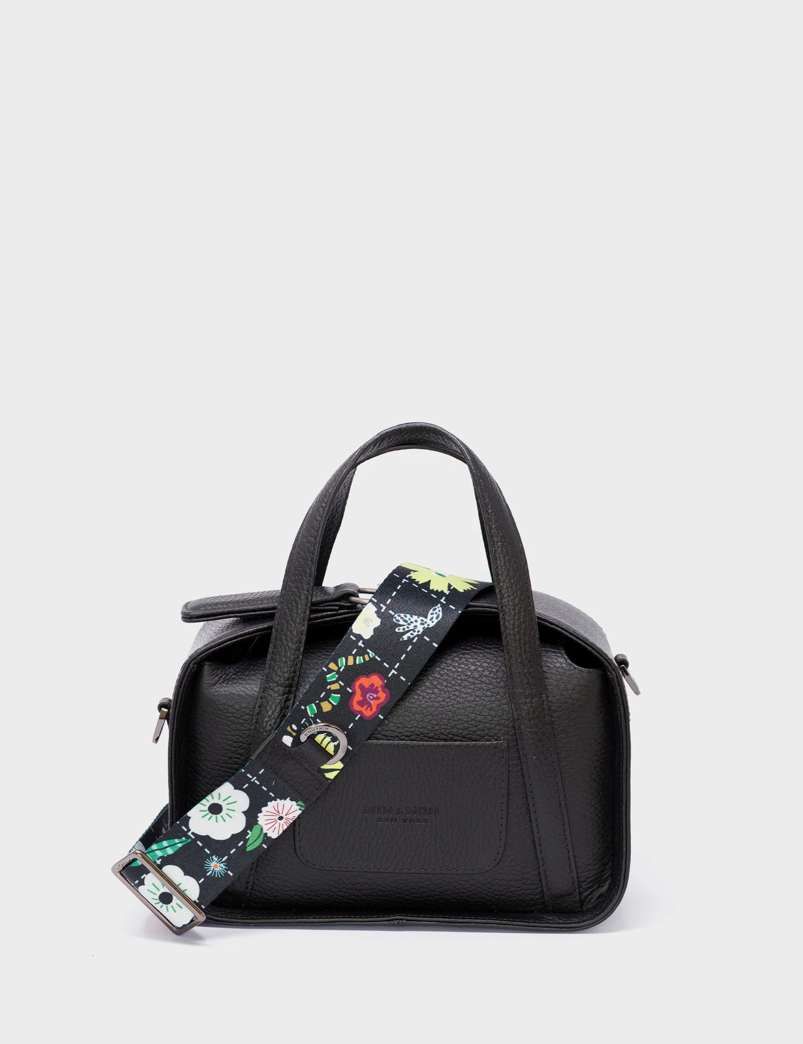 Benji Small Crossbody Black Leather Bag -  Floralia Embroidery - Back View