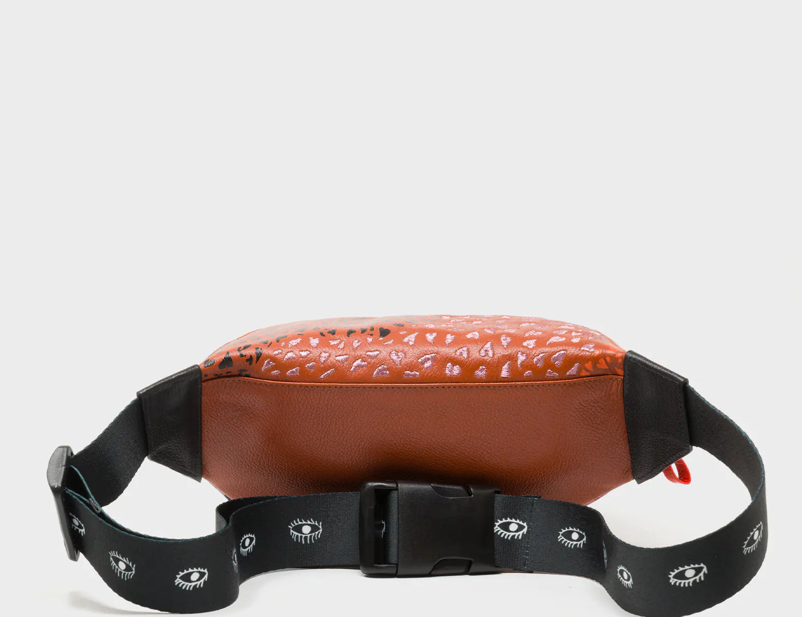 Harold Fanny Pack Black Leather - Retro Tiger Embroidery - Back view