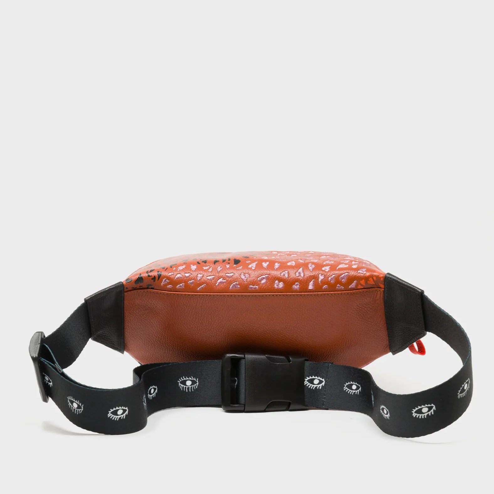 Harold Fanny Pack Black Leather - Retro Tiger Embroidery - Back view