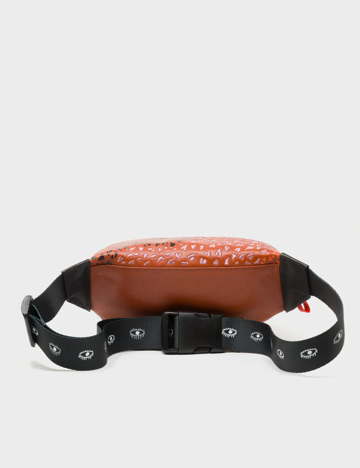Harold Fanny Pack Black Leather - Retro Tiger Embroidery - Back view