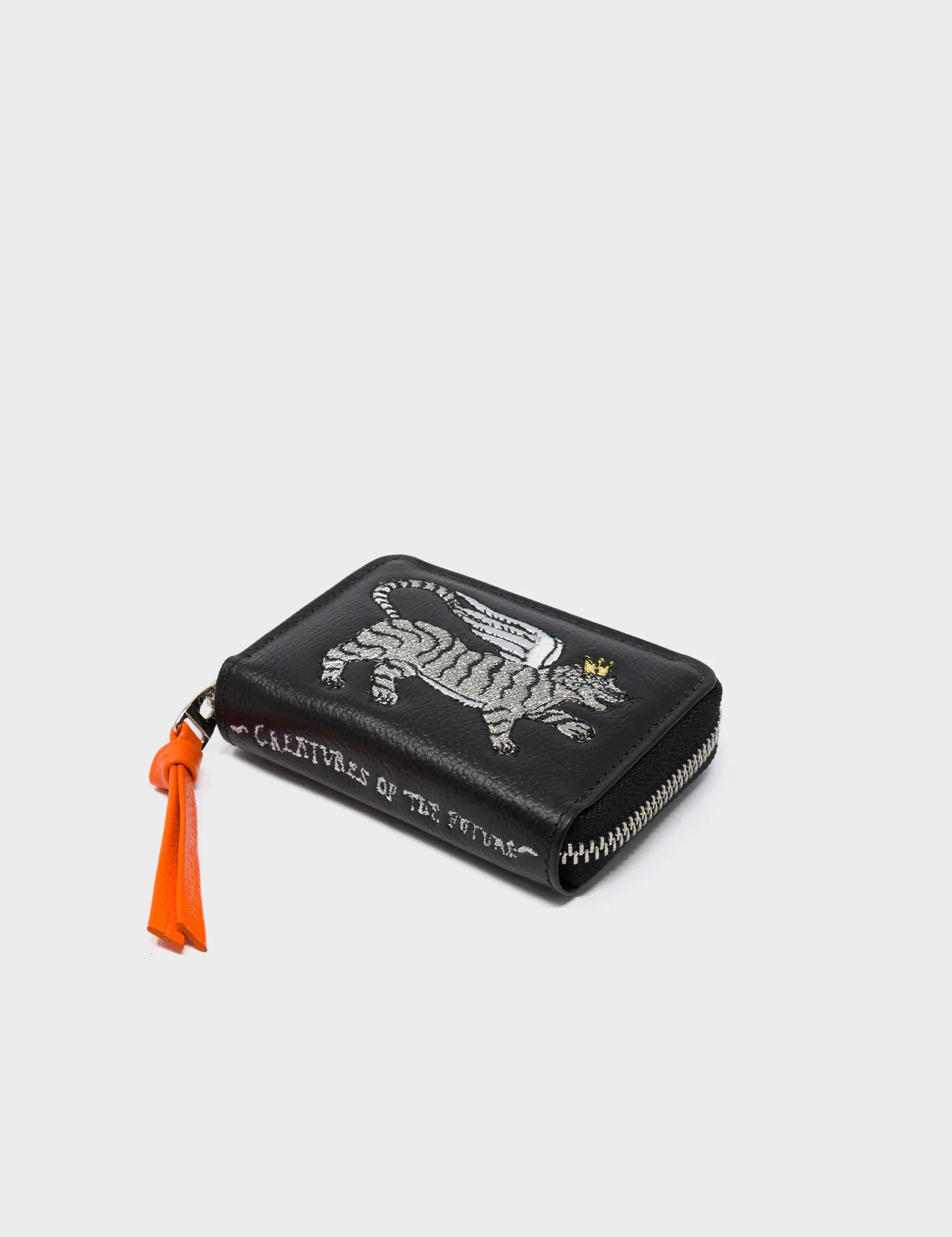 Frodo Black Leather Zip Around Wallet - Winged Tiger Embroidery - Side