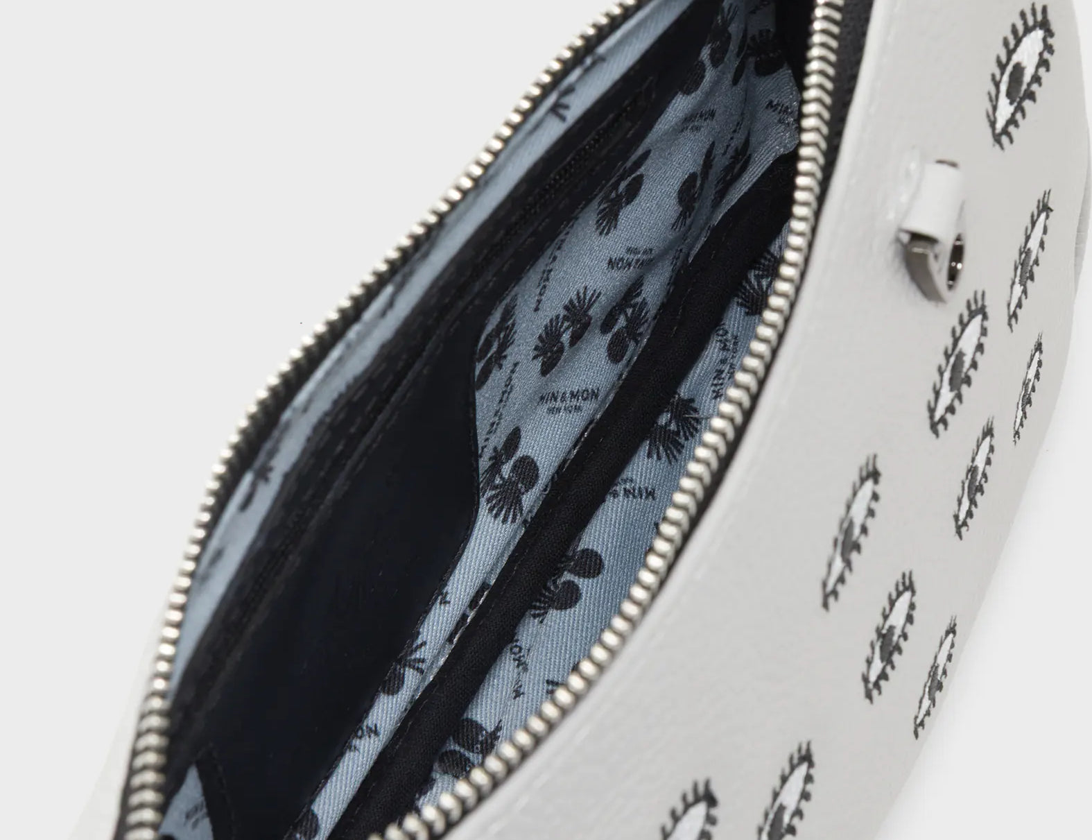 Lucas Hobo Mini Moonwalk Gray Handbag - All Over Eyes Embroidery - Inside View