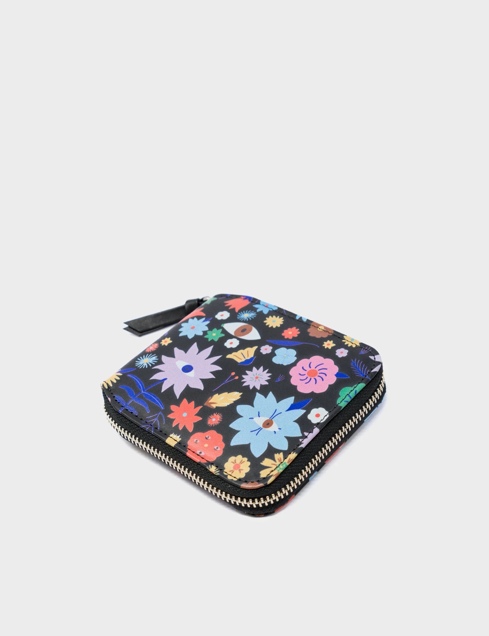 Fedor Black And Blue Leather Wallet - Flowers Print - Side 