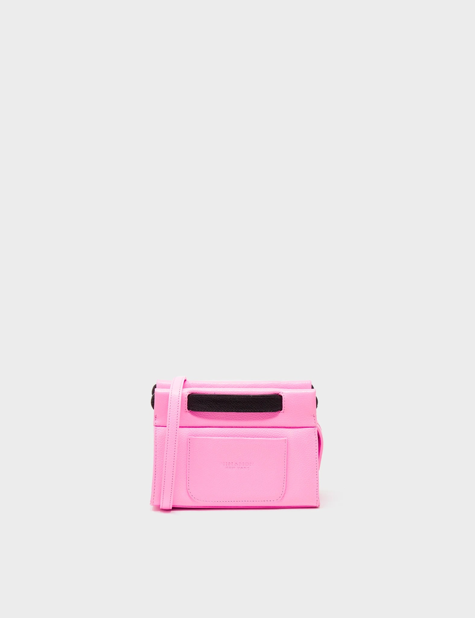 Crossbody Micro Bubblegum Pink Leather Bag - Eyes Applique Adjustable Handle - Back