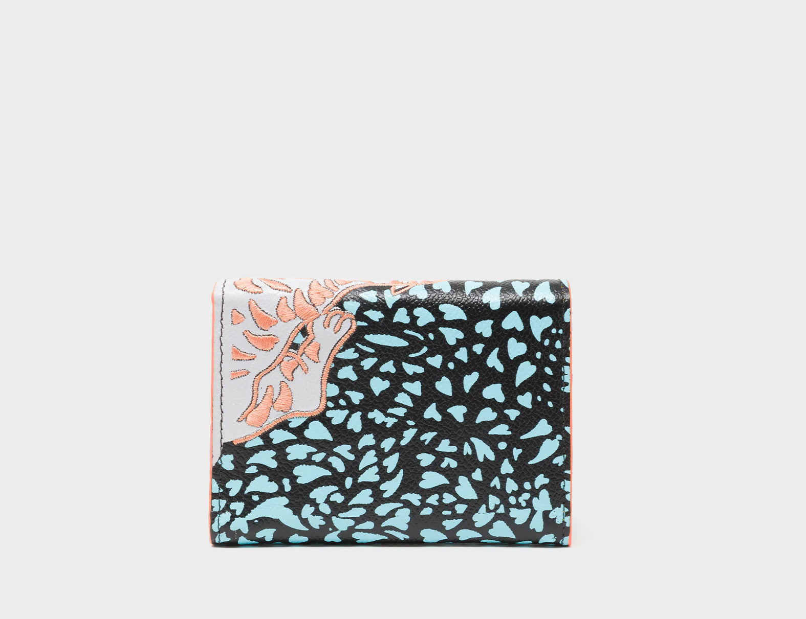 Fiona Black Leather Wallet - Retro Tiger Embroidery - Back