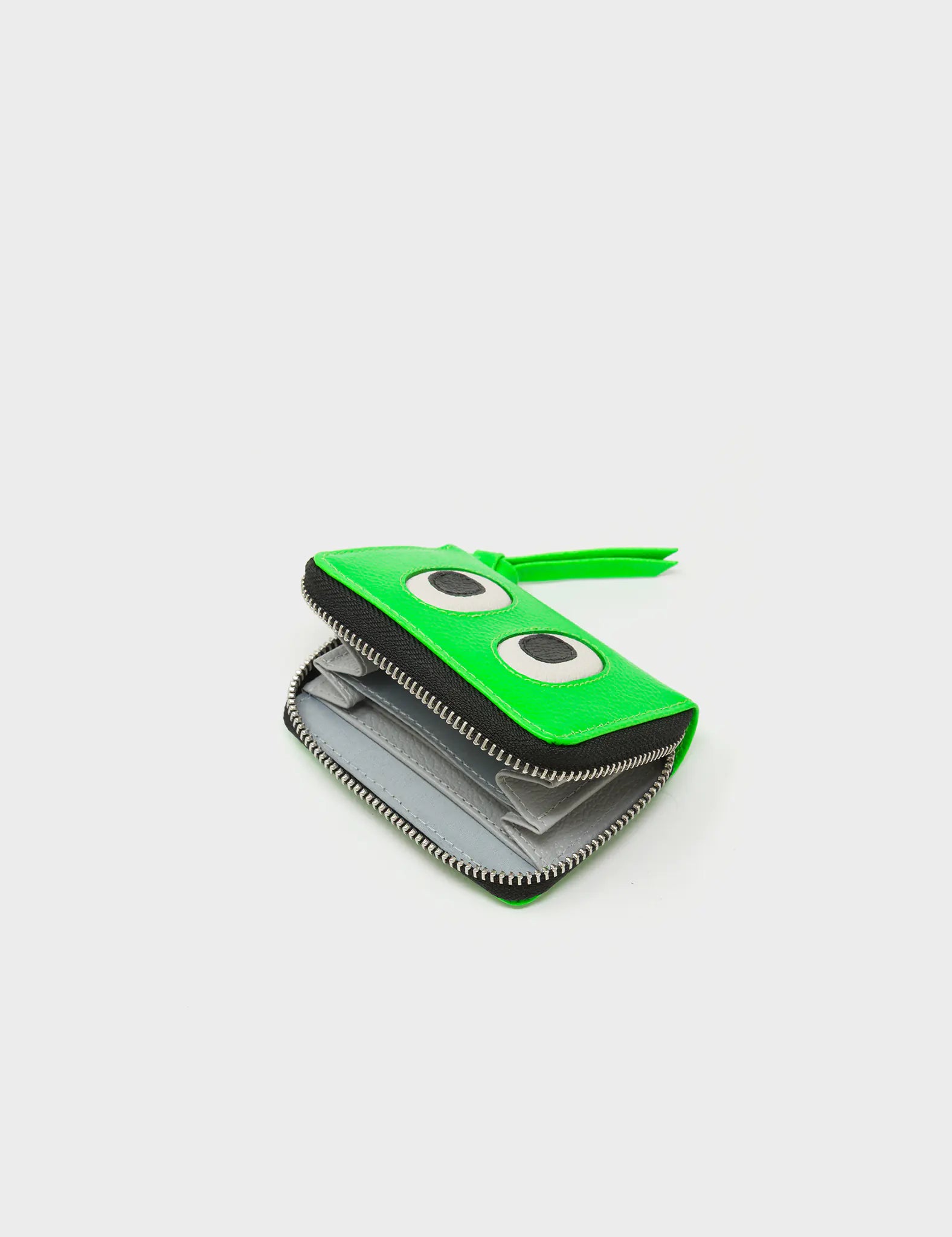Frodo Neon Green Leather Zip Around Wallet - Eyes Engraved - Open
