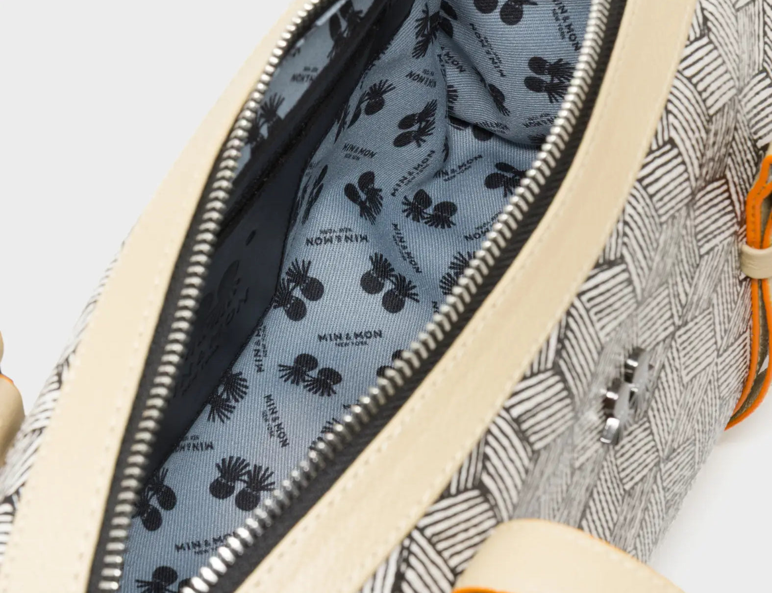 Esther Cream Satchel Mini Bag - All Over Eyes Embroidery and Cubes Print - Inside VIew