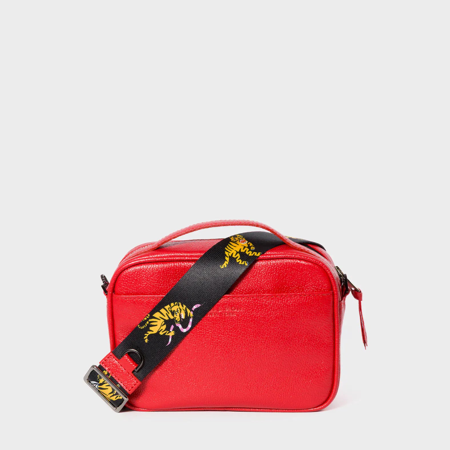 Verto Jester Red Leather Crossbody Bag - Happy Tiger Embroidery - Back View