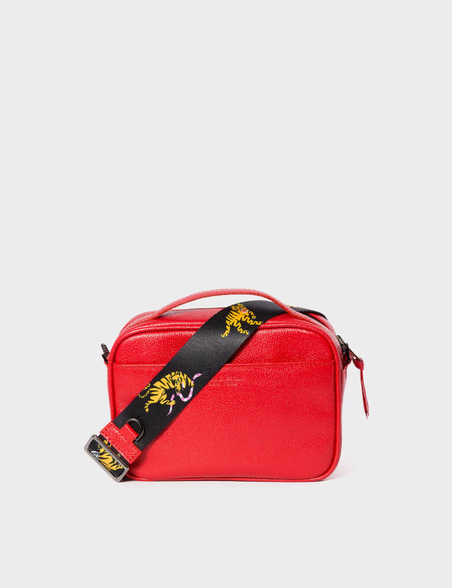Verto Jester Red Leather Crossbody Bag - Happy Tiger Embroidery - Back View
