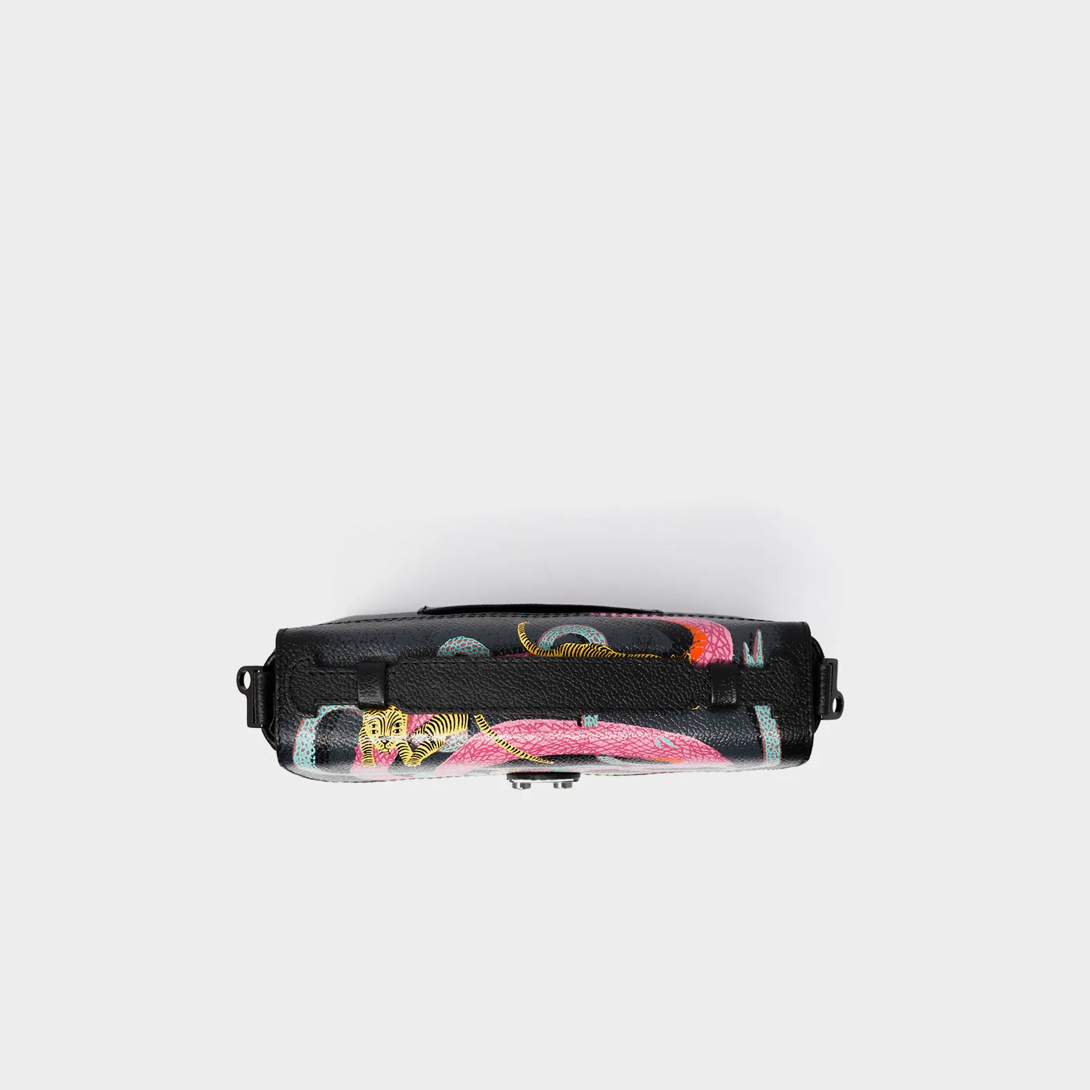 Amantis Black Leather Crossbody Mini Handbag - Tiger and Snake Design - Top View