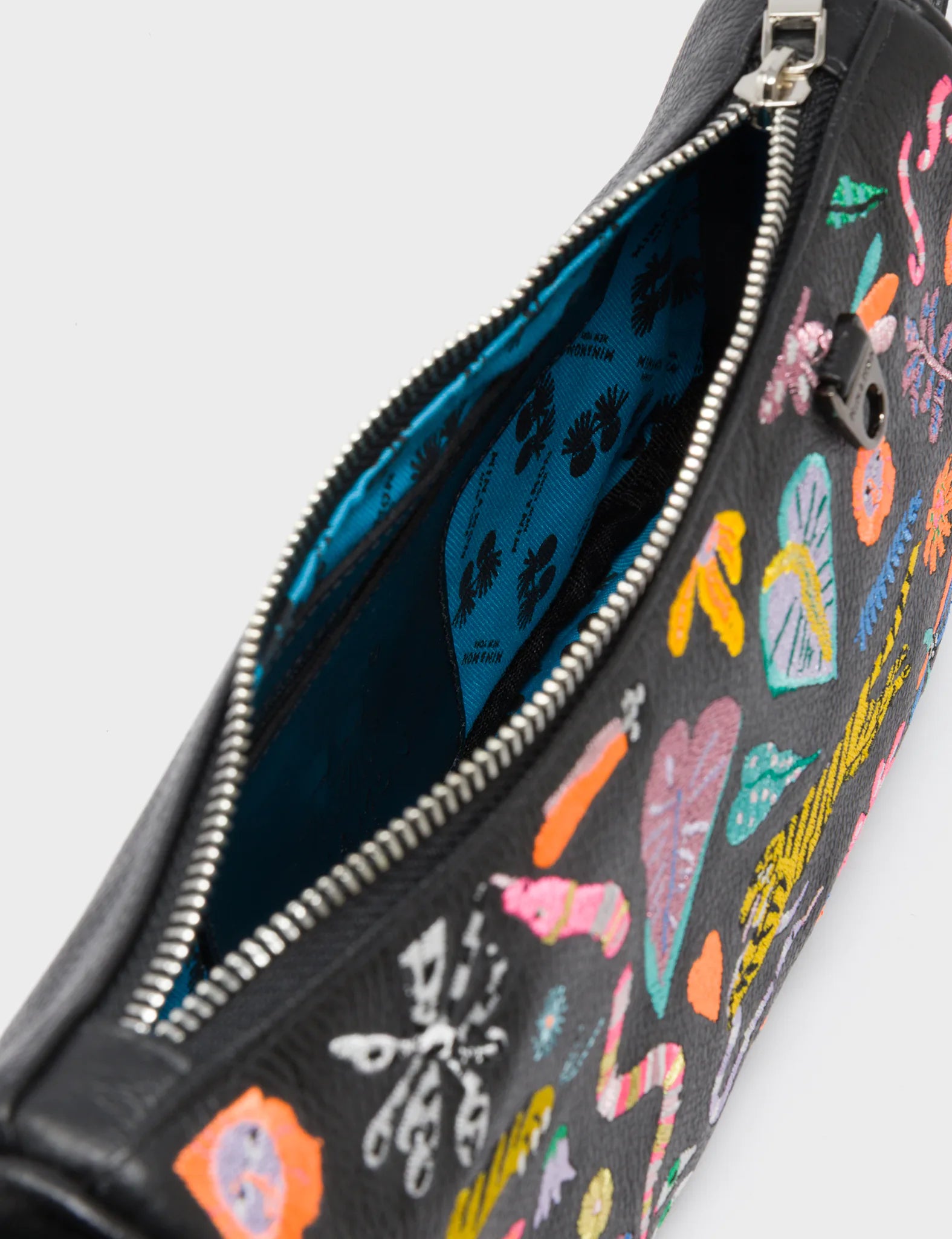 Lucas Hobo Mini Black Handbag - Autumn Blush Embroidery - Inside View