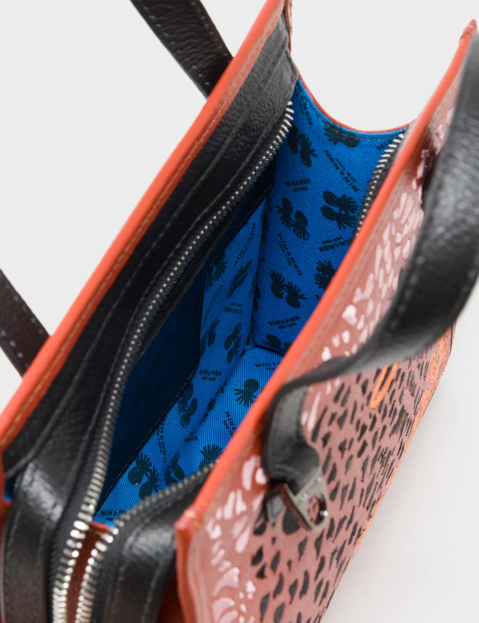 Simon Baked City Brown Leather Small Handbag - Retro Tiger Print - Inside View