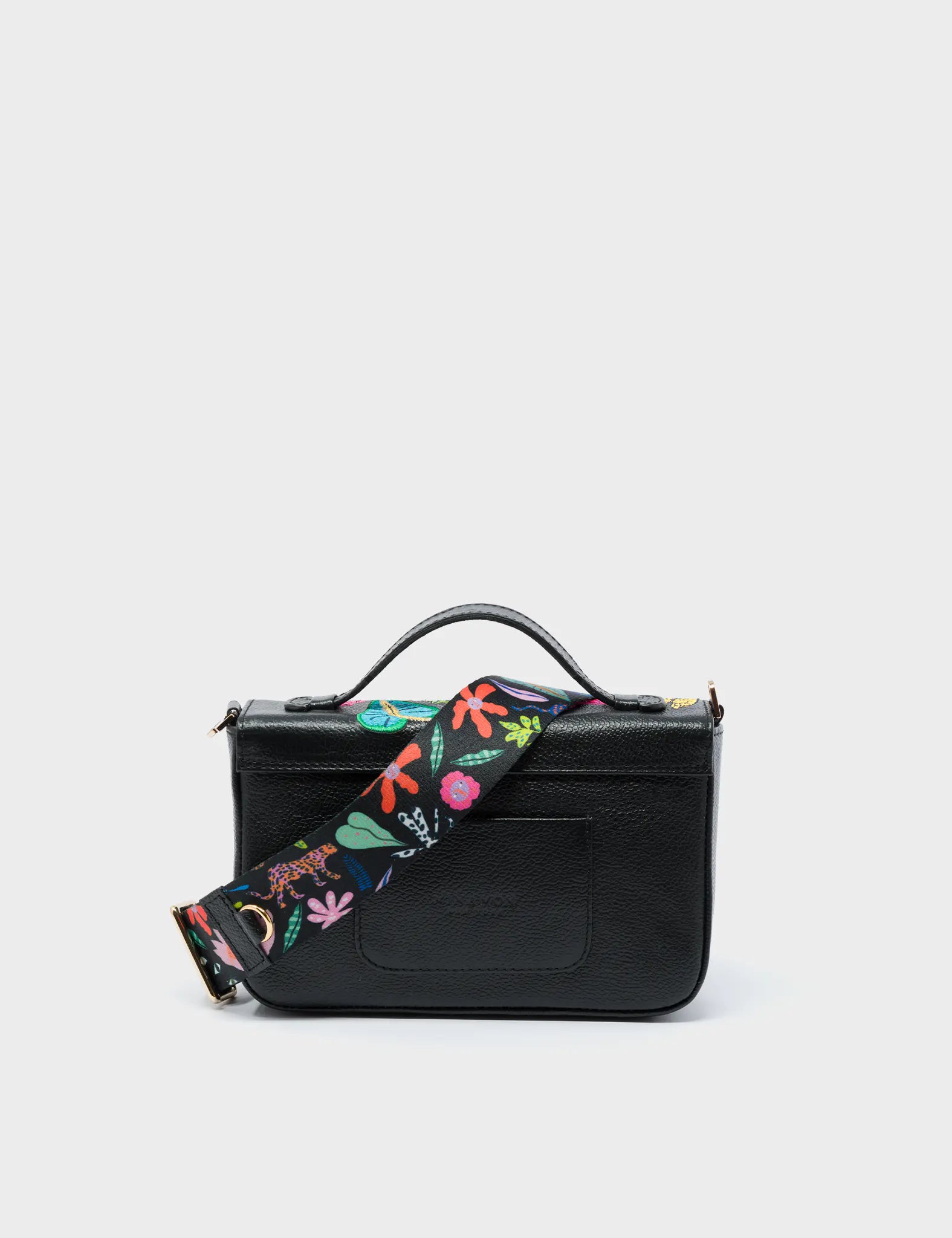 Amantis Cameo Black Leather Crossbody Mini Handbag - El Trópico Embroidery Design - Back 