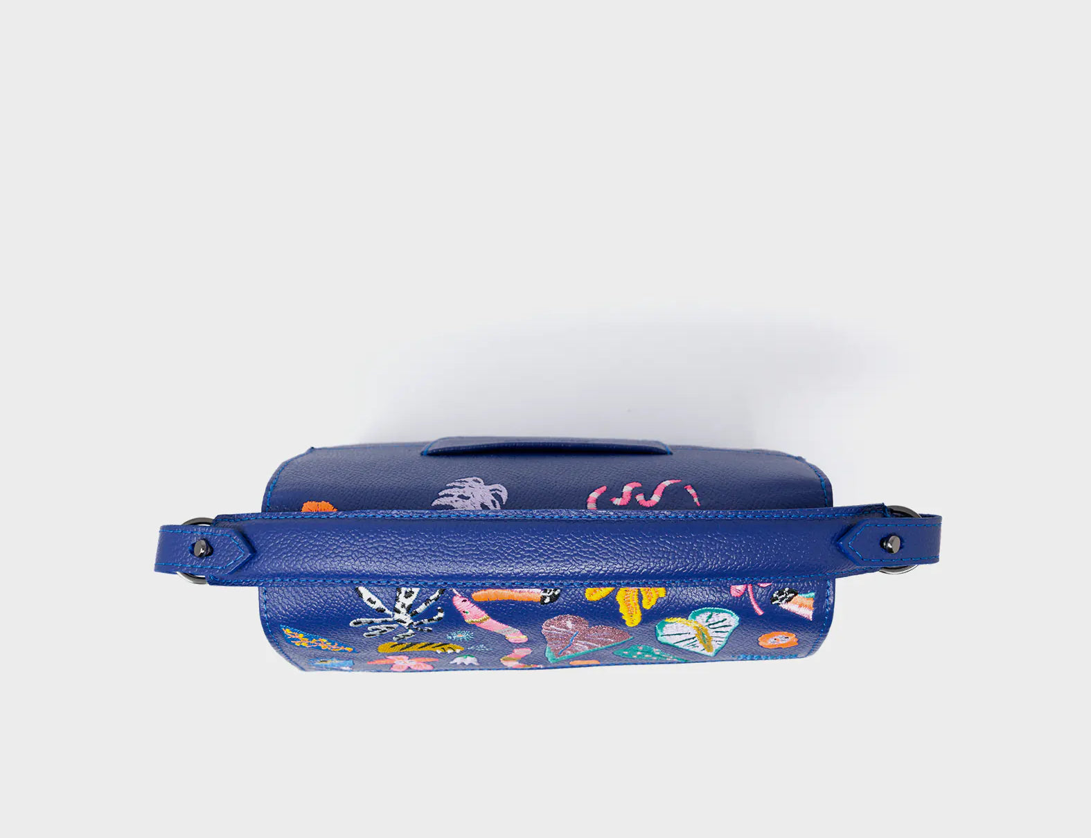 Anastasio Mini Crossbody Handbag Royal Blue Leather - Autumn Blush Embroidery - Top View