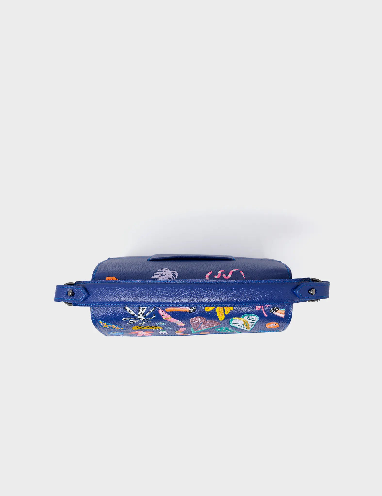 Anastasio Mini Crossbody Handbag Royal Blue Leather - Autumn Blush Embroidery - Top View