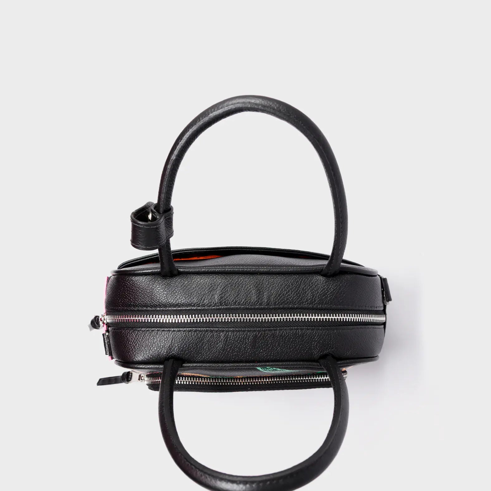 Marino Medium Crossbody Black Leather Bag - Tiger And Snake Print - Top View