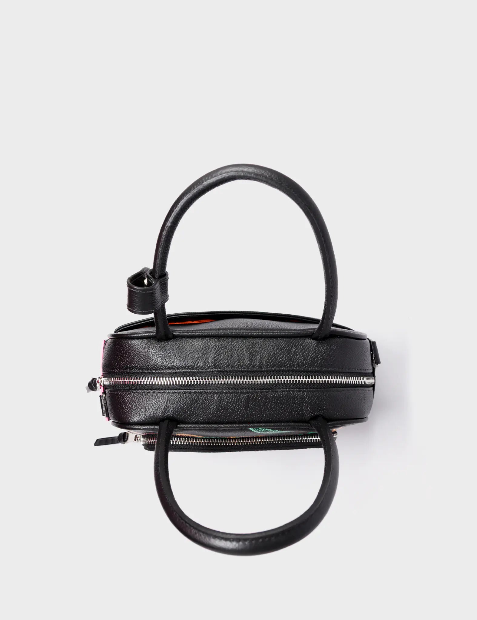 Marino Medium Crossbody Black Leather Bag - Tiger And Snake Print - Top View